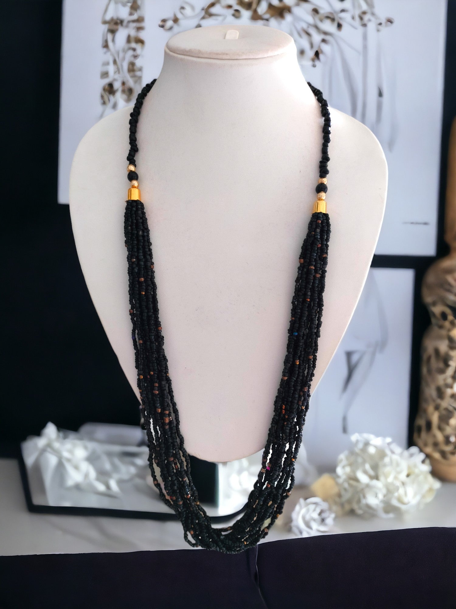 Midnight Mystique: Handmade Multi-Layered Beaded Necklace - 12 Layer