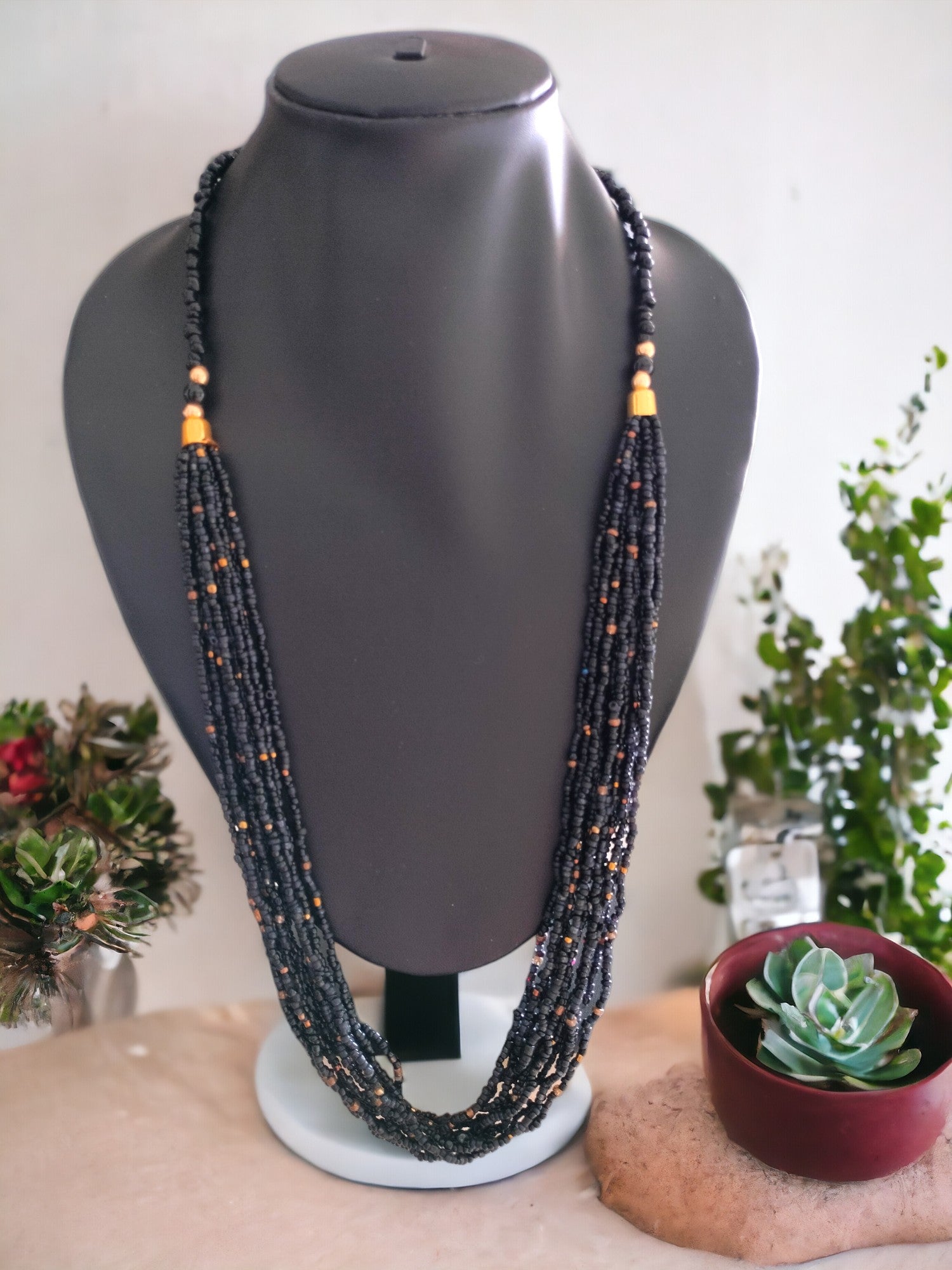 Midnight Mystique: Handmade Multi-Layered Beaded Necklace - 12 Layer