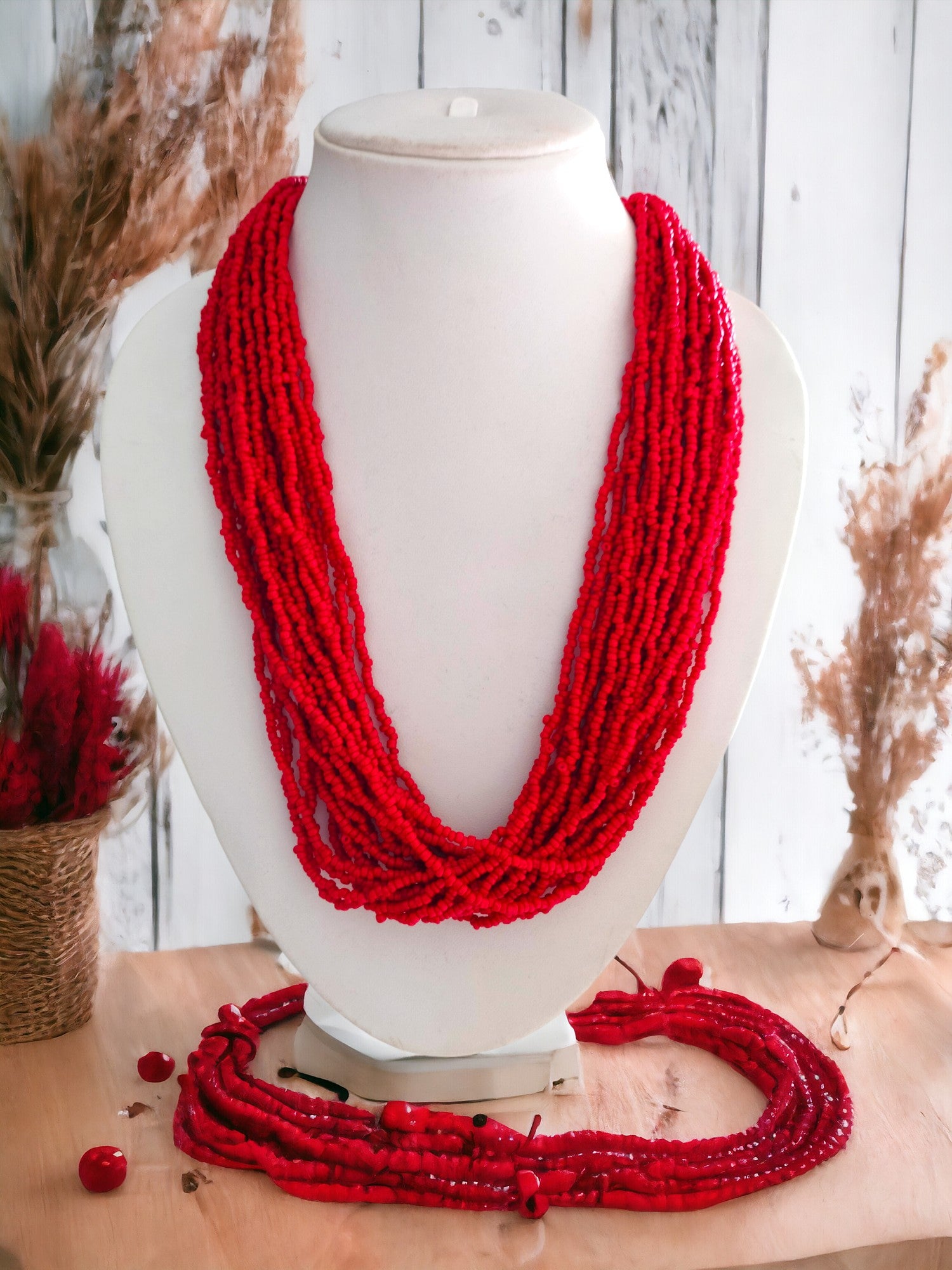 Crimson Tide Beaded Necklace Set (20 Layers)
