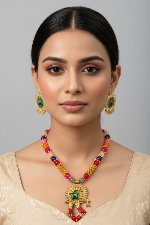 Divine Melody Multicolour Krishna Necklace Set-Handmade