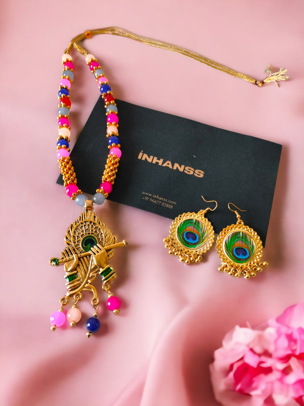 Radiant Mor Pankh Symphony Necklace Set-Handmade