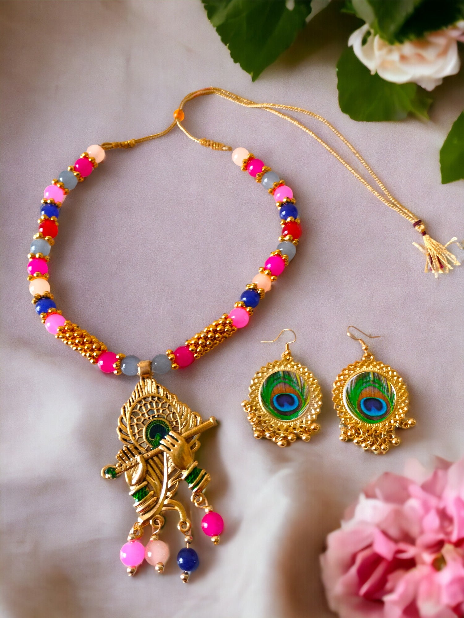 Radiant Mor Pankh Symphony Necklace Set-Handmade