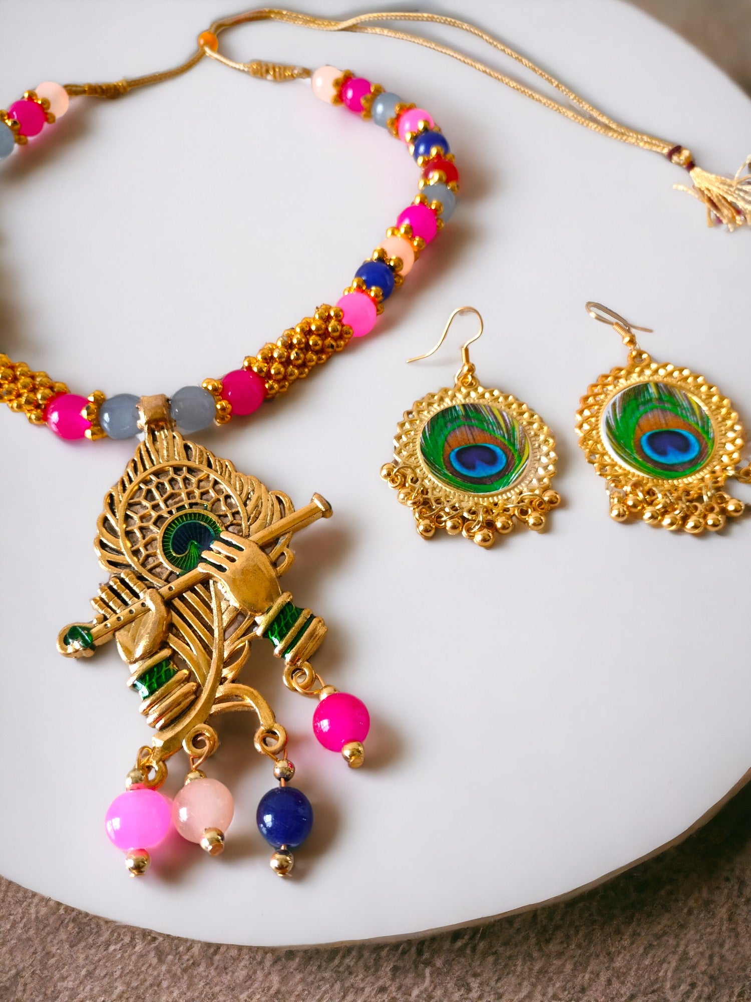 Radiant Mor Pankh Symphony Necklace Set-Handmade