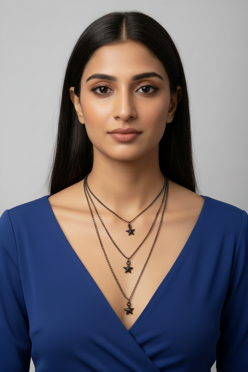 Starlit Noir Multi-Layered Necklace-Handmade