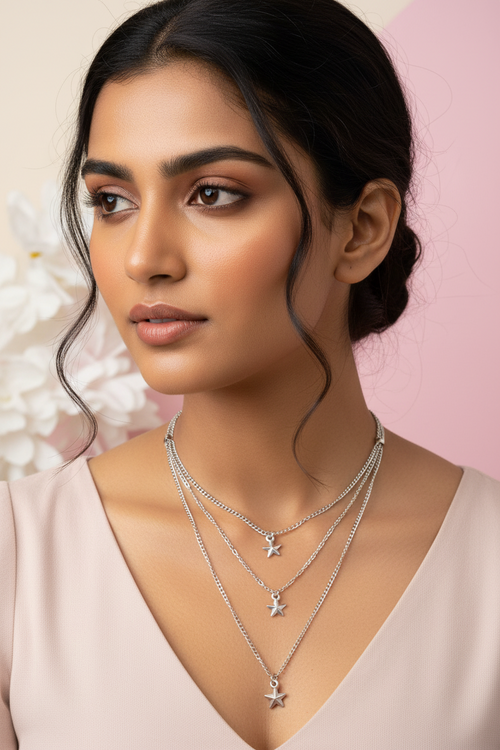 Starry Elegance 3-Layer Chain Necklace-Handmade