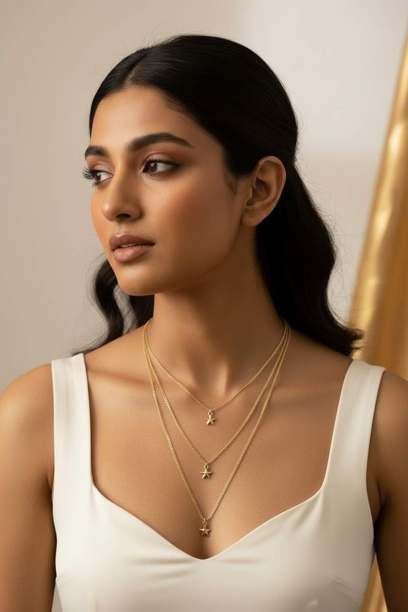 Golden Starfall 3-Layer Chain Necklace-Handmade