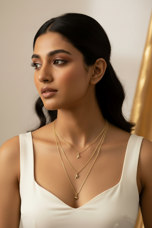 Golden Starfall 3-Layer Chain Necklace-Handmade