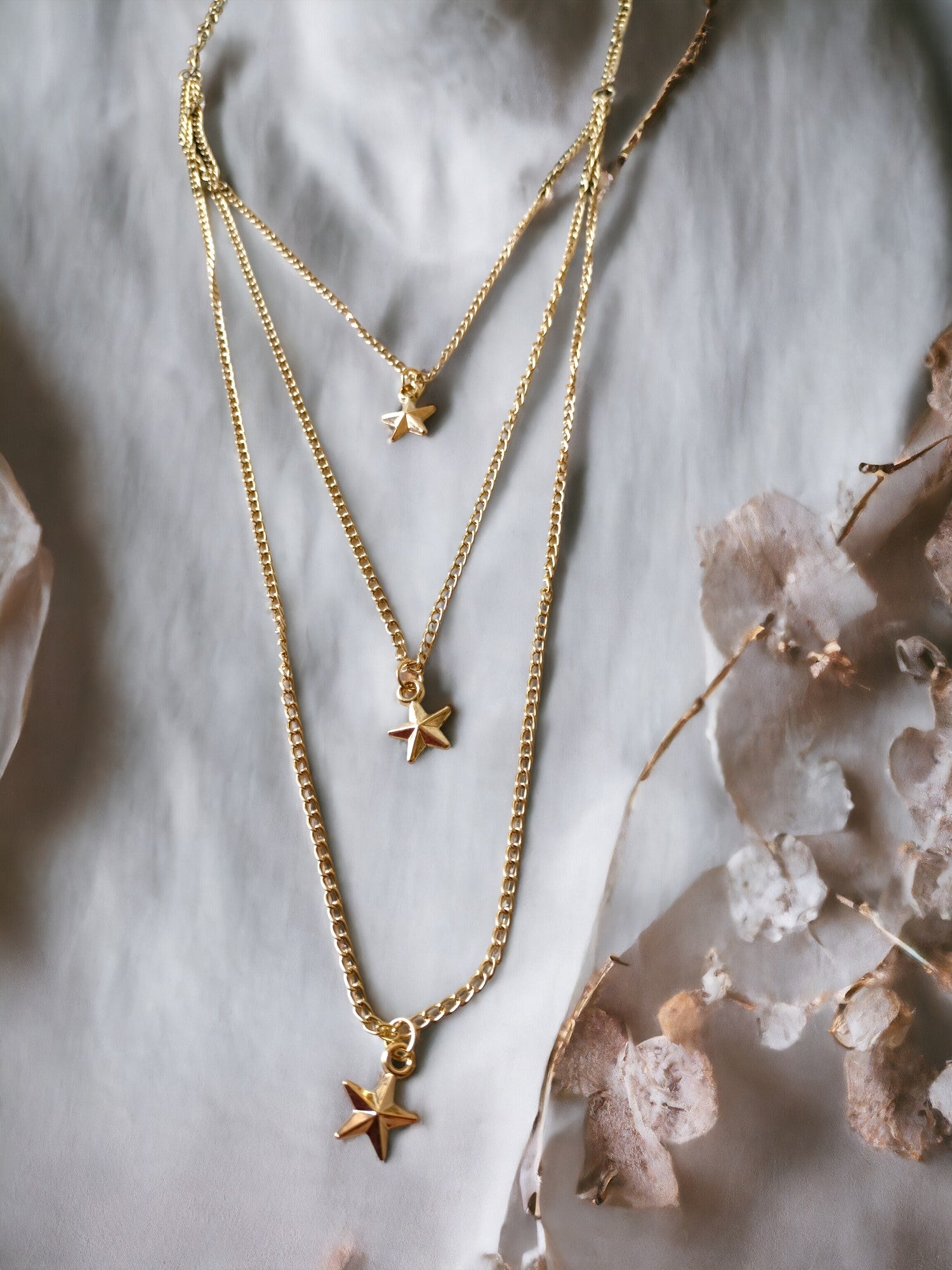 Golden Starfall 3-Layer Chain Necklace-Handmade