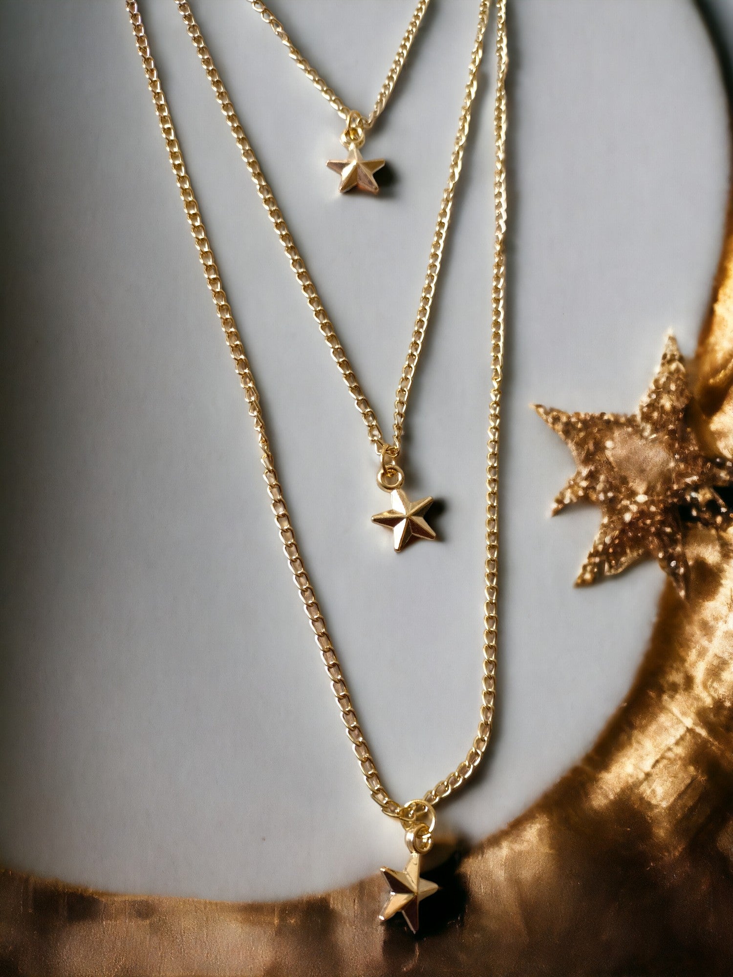 Golden Starfall 3-Layer Chain Necklace-Handmade