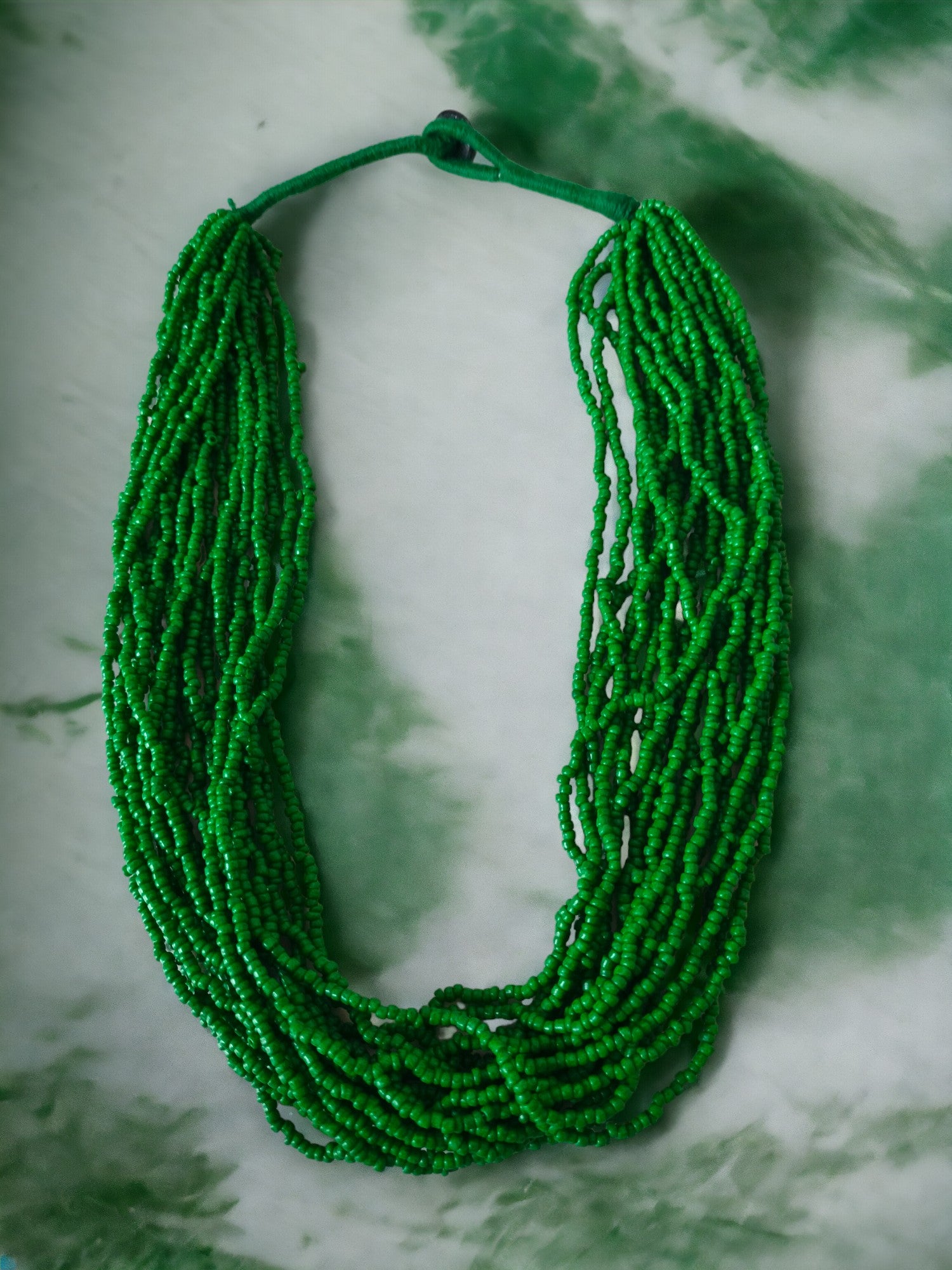Emerald Cascade Multi-Layered Handmade Necklace With Matching Earrings-20 Layers