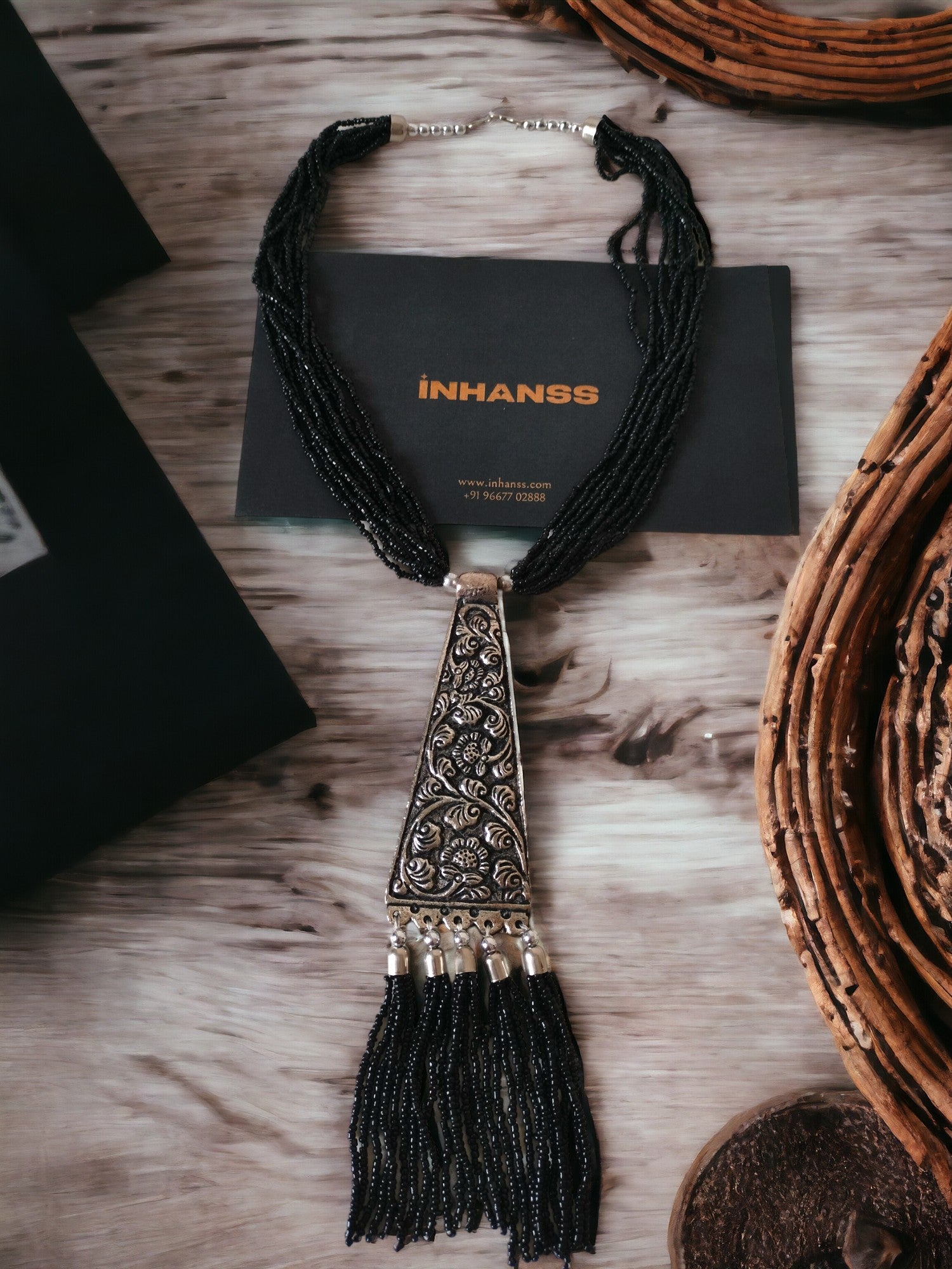 Handmade Tie Shaped Oxidized Black Metal Multi-Layered Long Necklace Set - 5 Colours Available