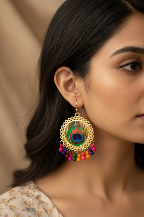Vibrant Peacock Bliss Earrings-Handmade