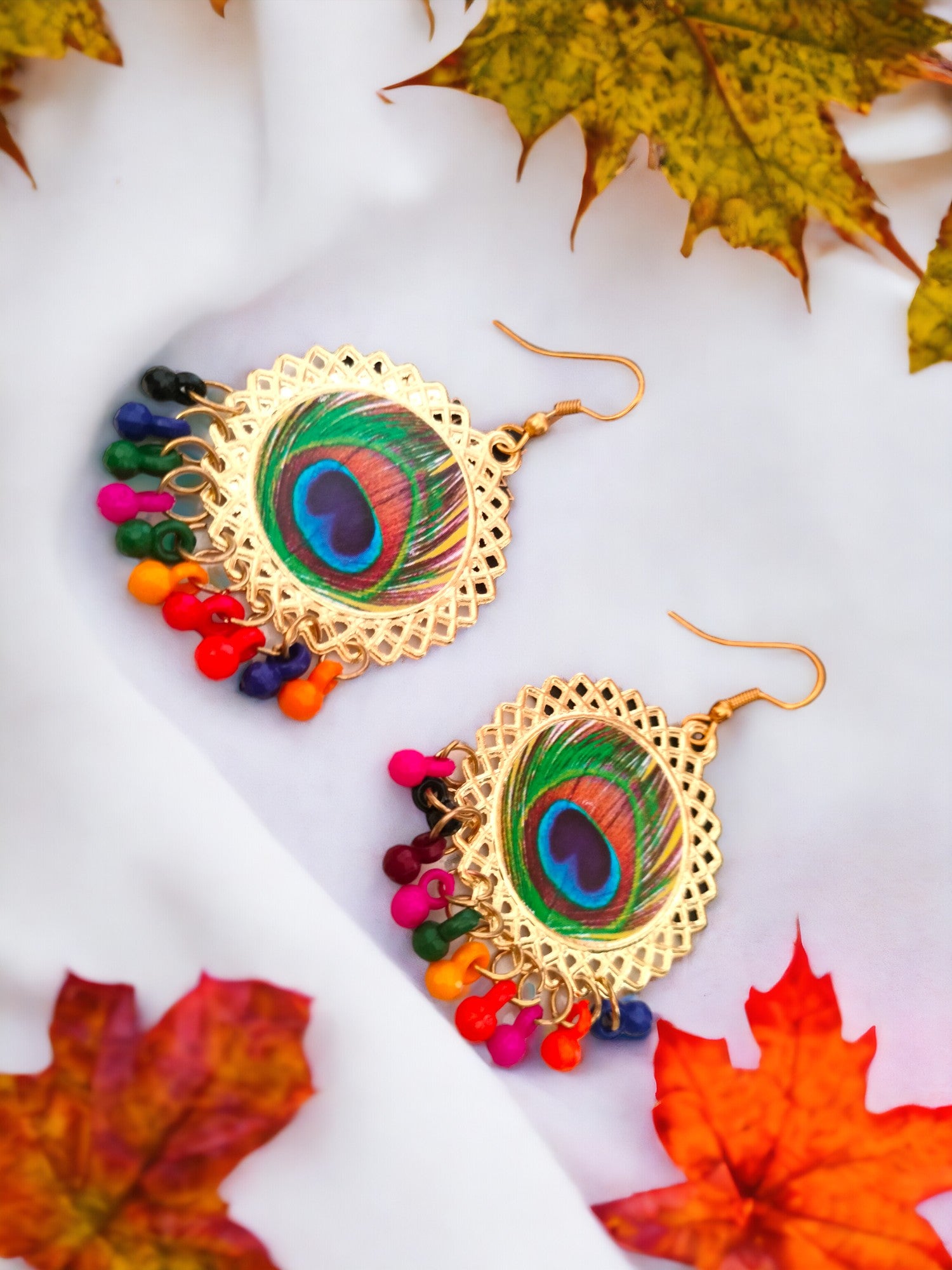Vibrant Peacock Bliss Earrings-Handmade