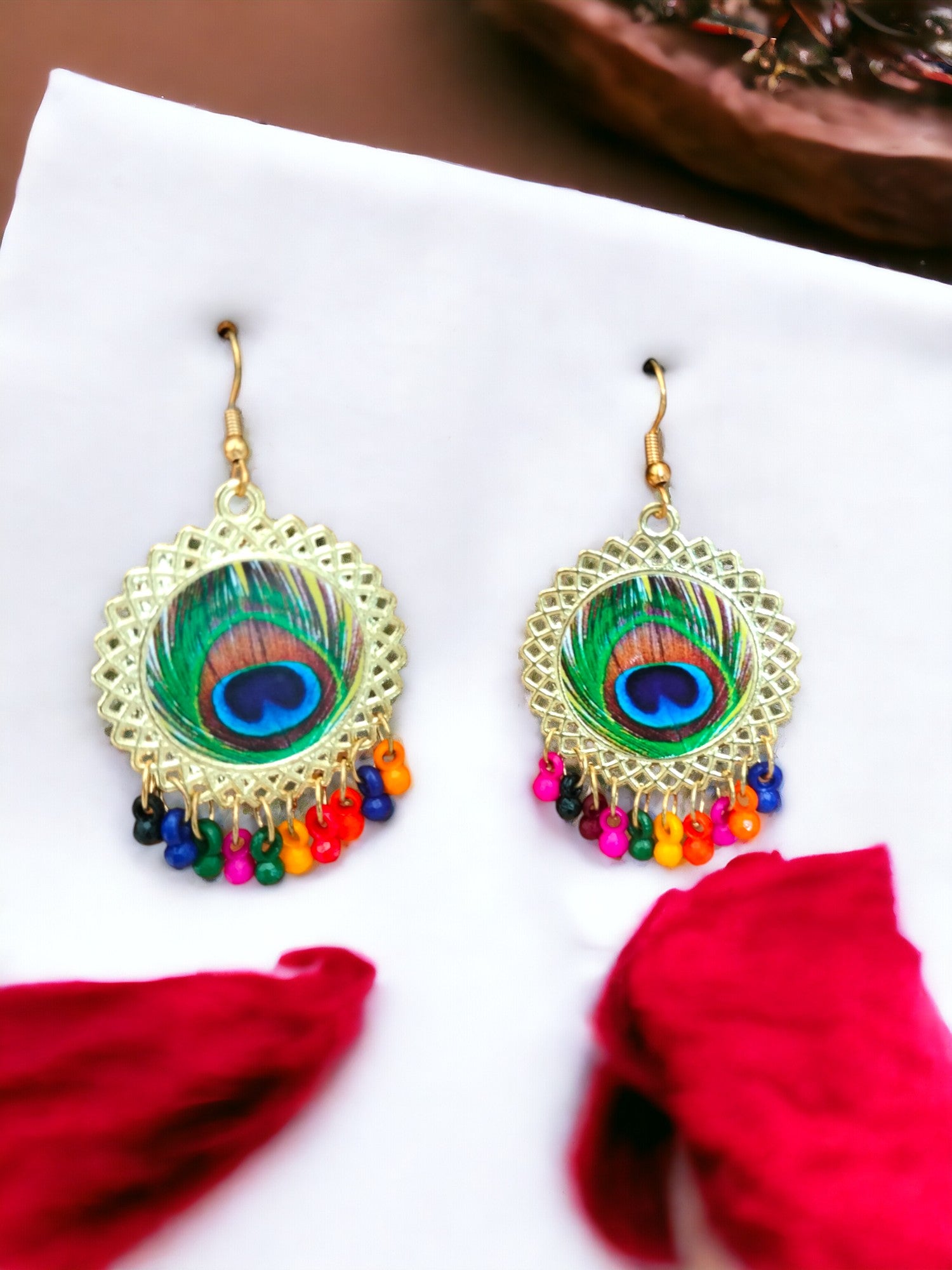 Vibrant Peacock Bliss Earrings-Handmade