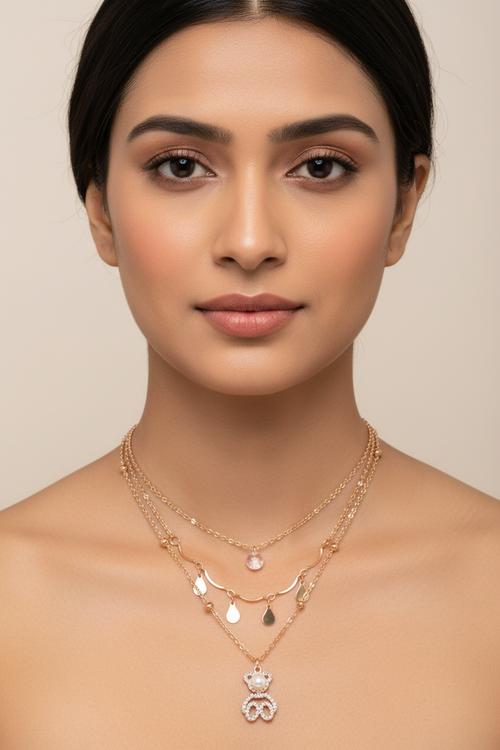 Teddy Charm Multi Layered Necklace