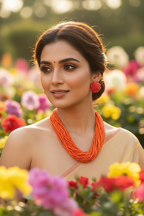 Handmade  20 Layers Tangerine Dream Necklace With Matching Earrings