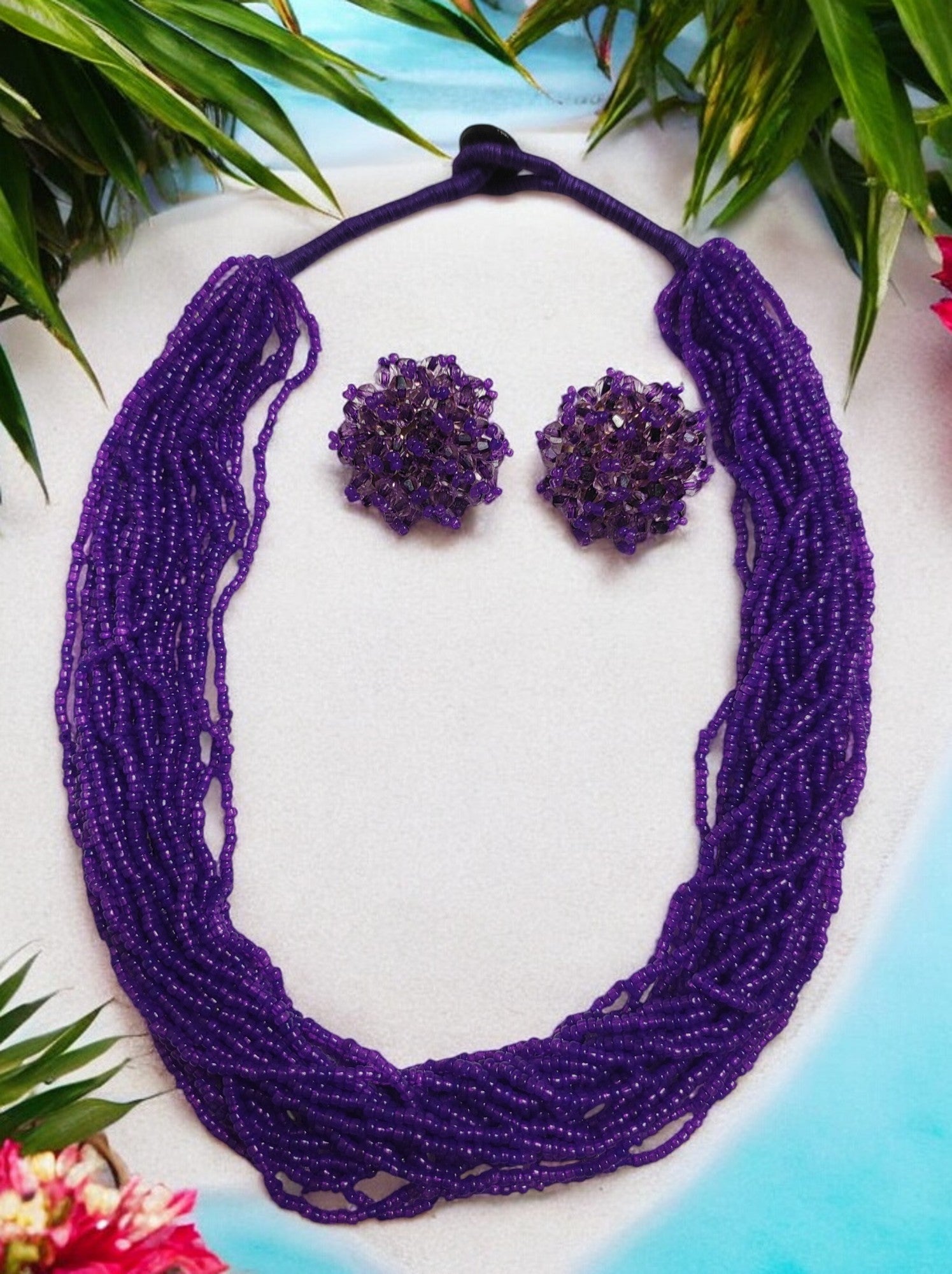 Handmade  Purple Majesty  20 Layers Necklace  With Matching Earrings