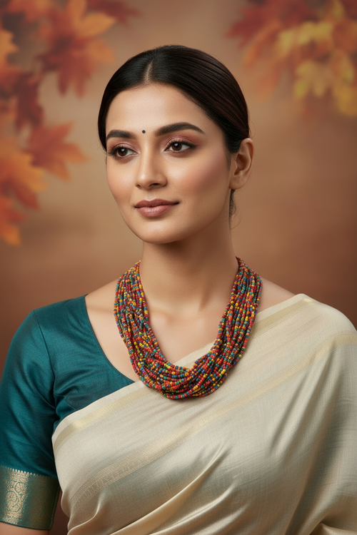 Spectrum Splendour: Handmade Multi-Layered Beaded Necklace & Earring Set (20 Layers)