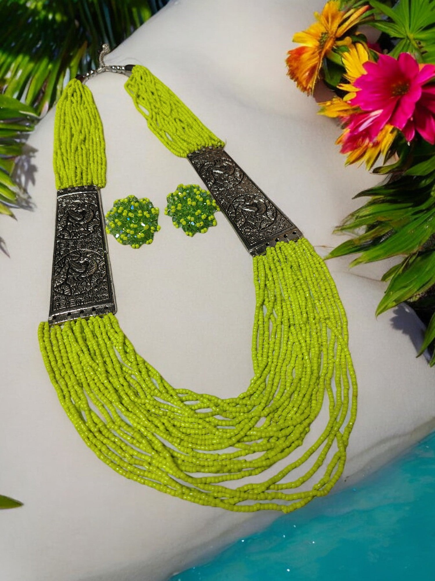 Majesty Handmade Statement Necklace With Matching Earrings -12 Colours Available