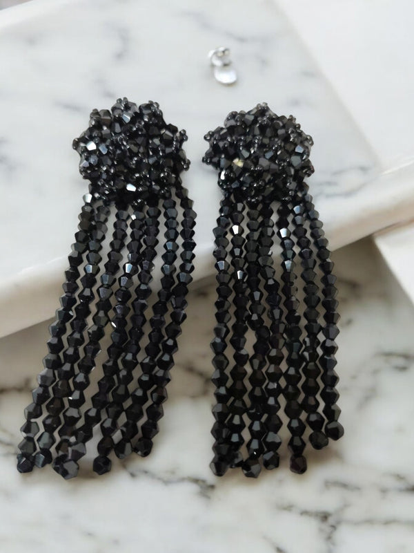 Midnight Crystal Statement Earrings- Black