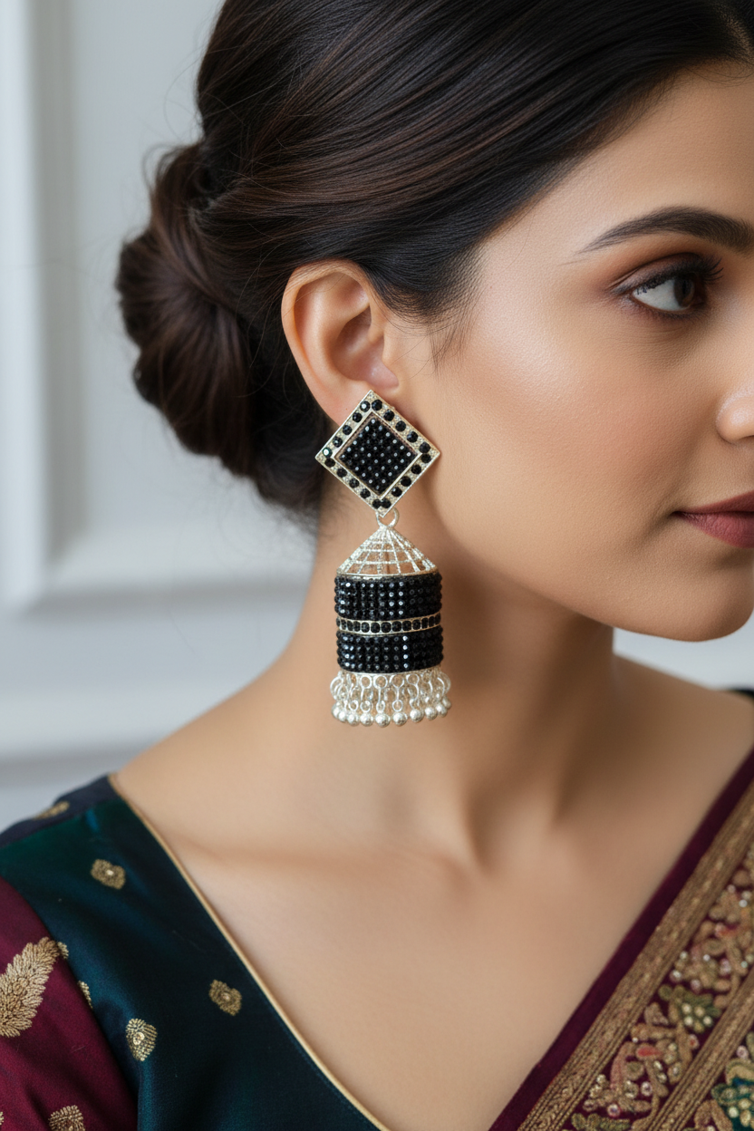 Midnight Charm Oxidized Black Jhumkas