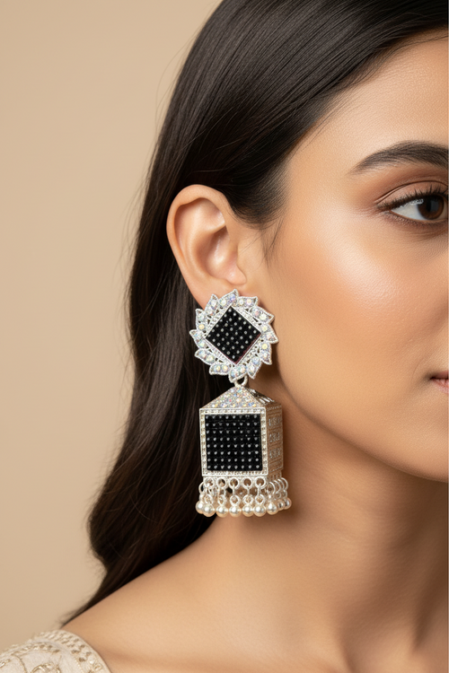 Midnight Radiance Oxidized Jhumkas