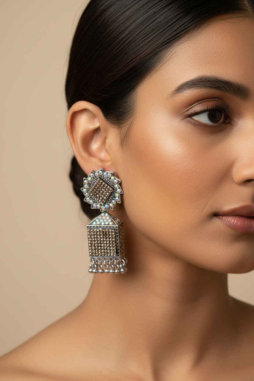 Dazzling Prism Oxidized Jhumka