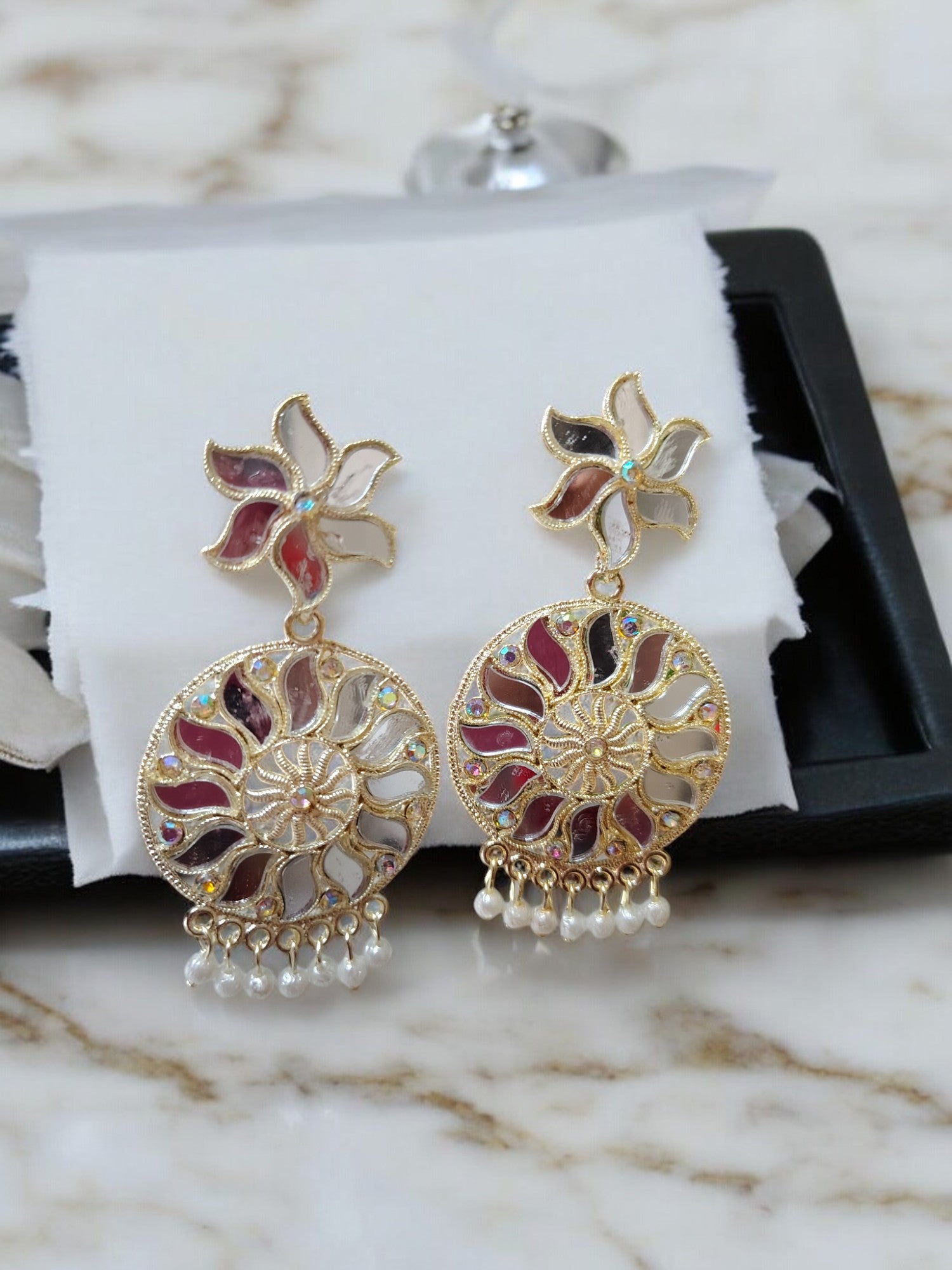 Lotus Star Oxidized Danglers