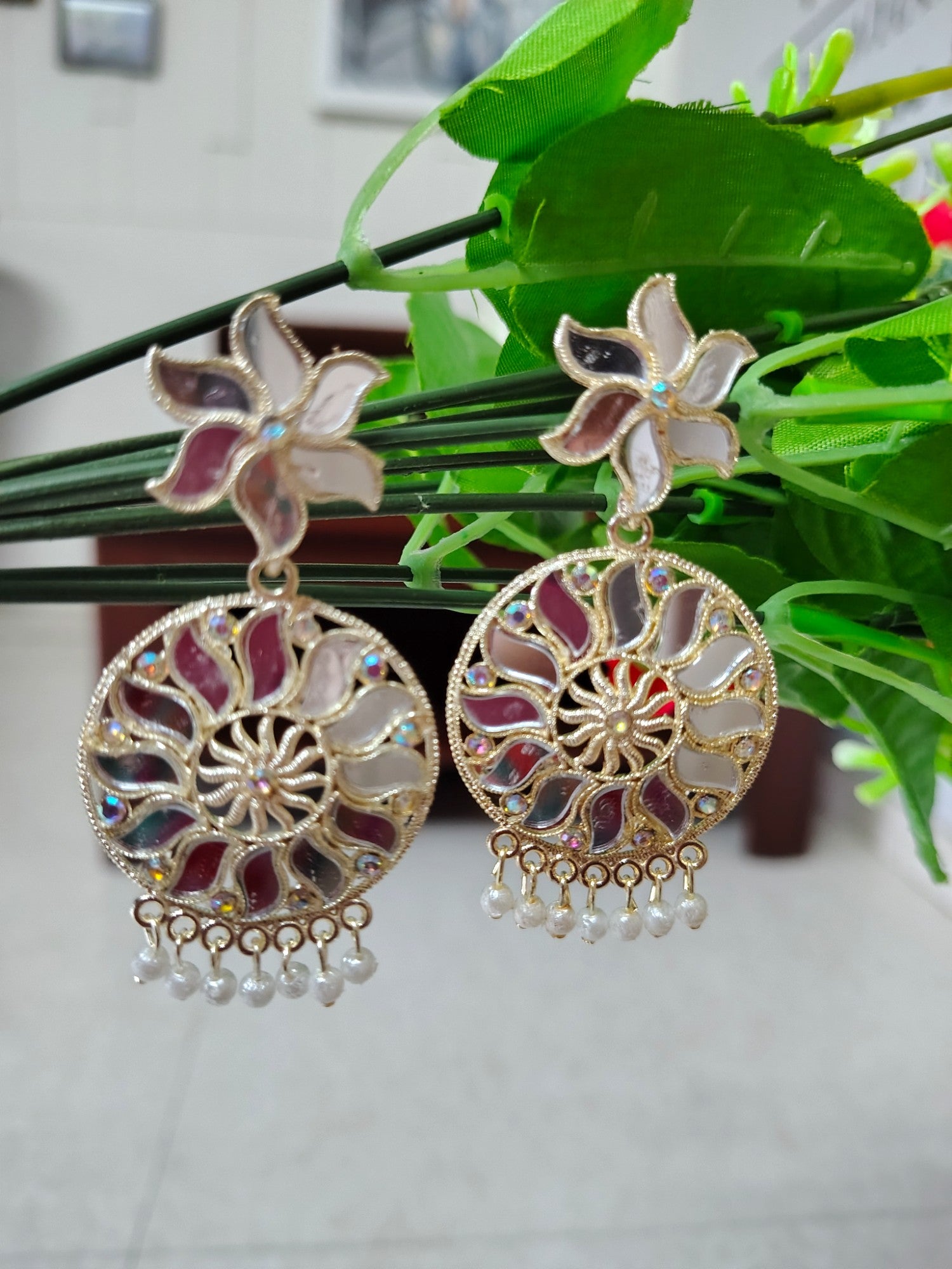 Lotus Star Oxidized Danglers