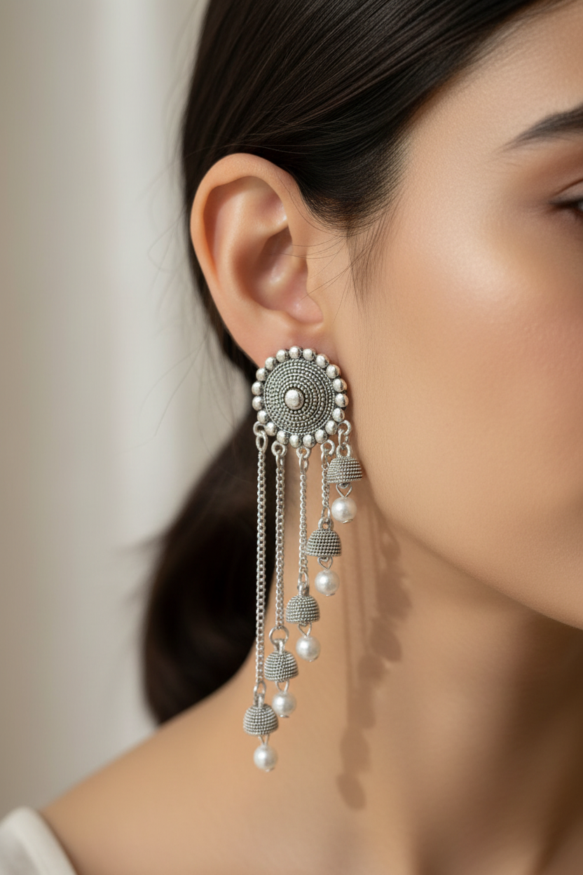 Pearled Elegance Oxidized Danglers