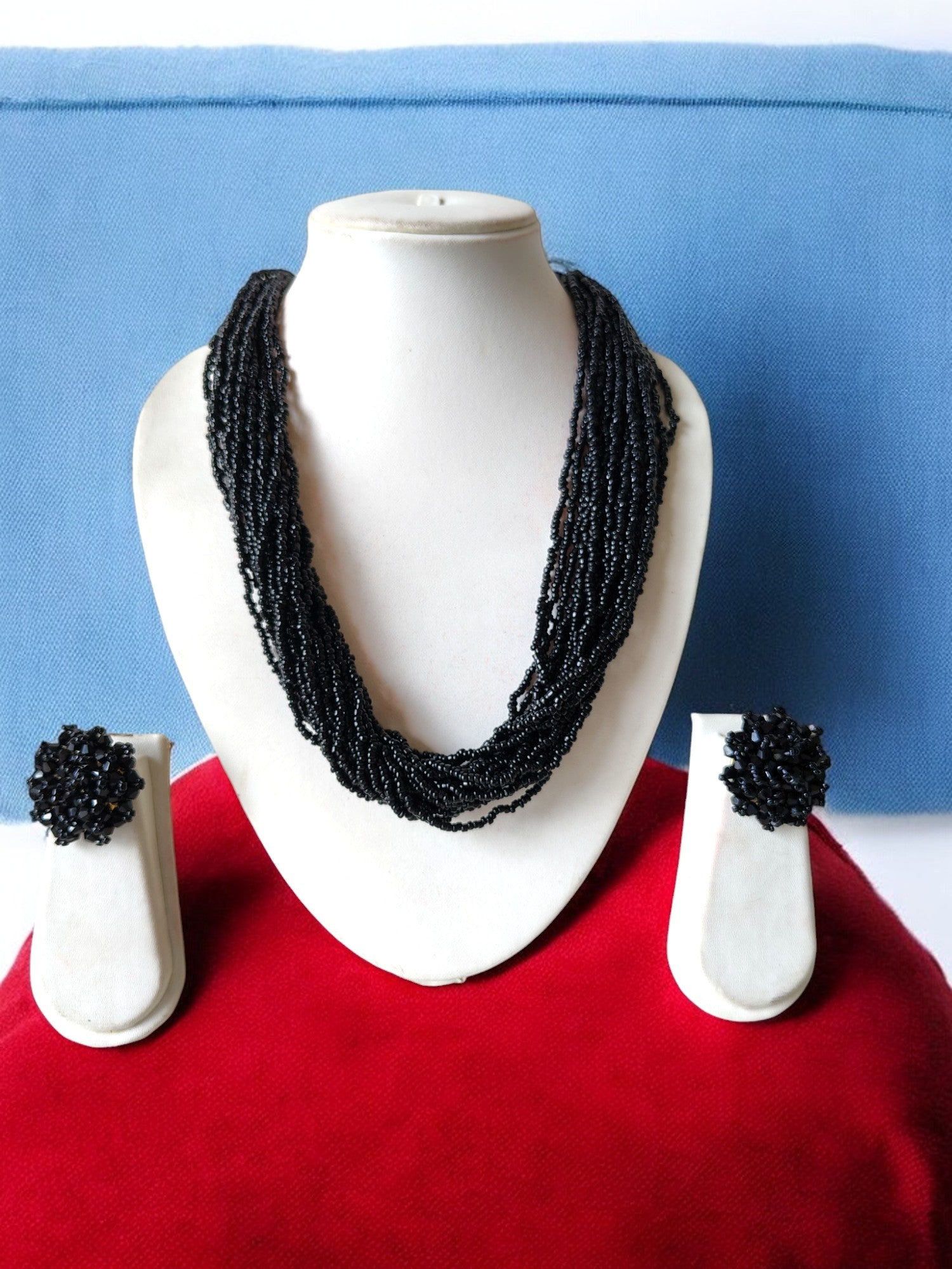 Noir Grace Multi-Layered Necklace With Matching Earrings - (20 Layers)