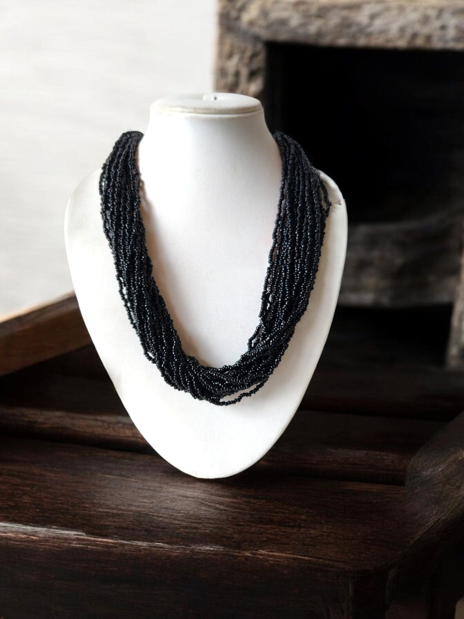 Noir Grace Multi-Layered Necklace With Matching Earrings - (20 Layers)