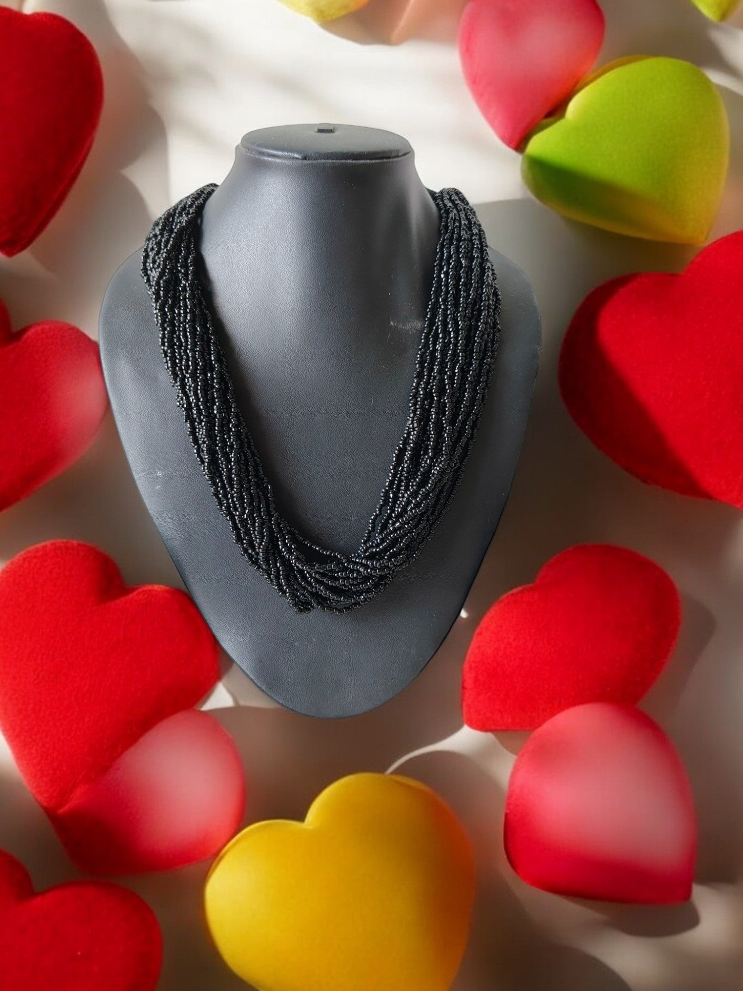 Noir Grace Multi-Layered Necklace With Matching Earrings - (20 Layers)