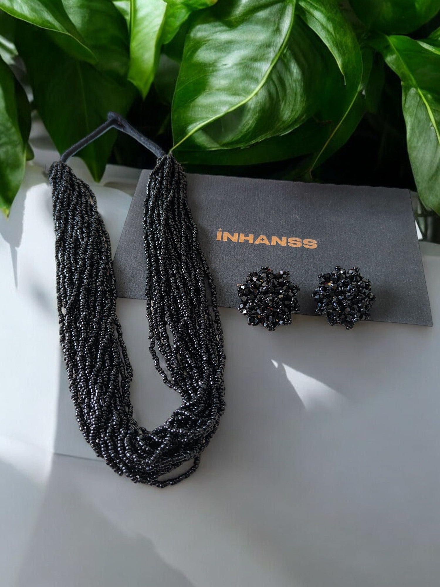 Noir Grace Multi-Layered Necklace With Matching Earrings - (20 Layers)