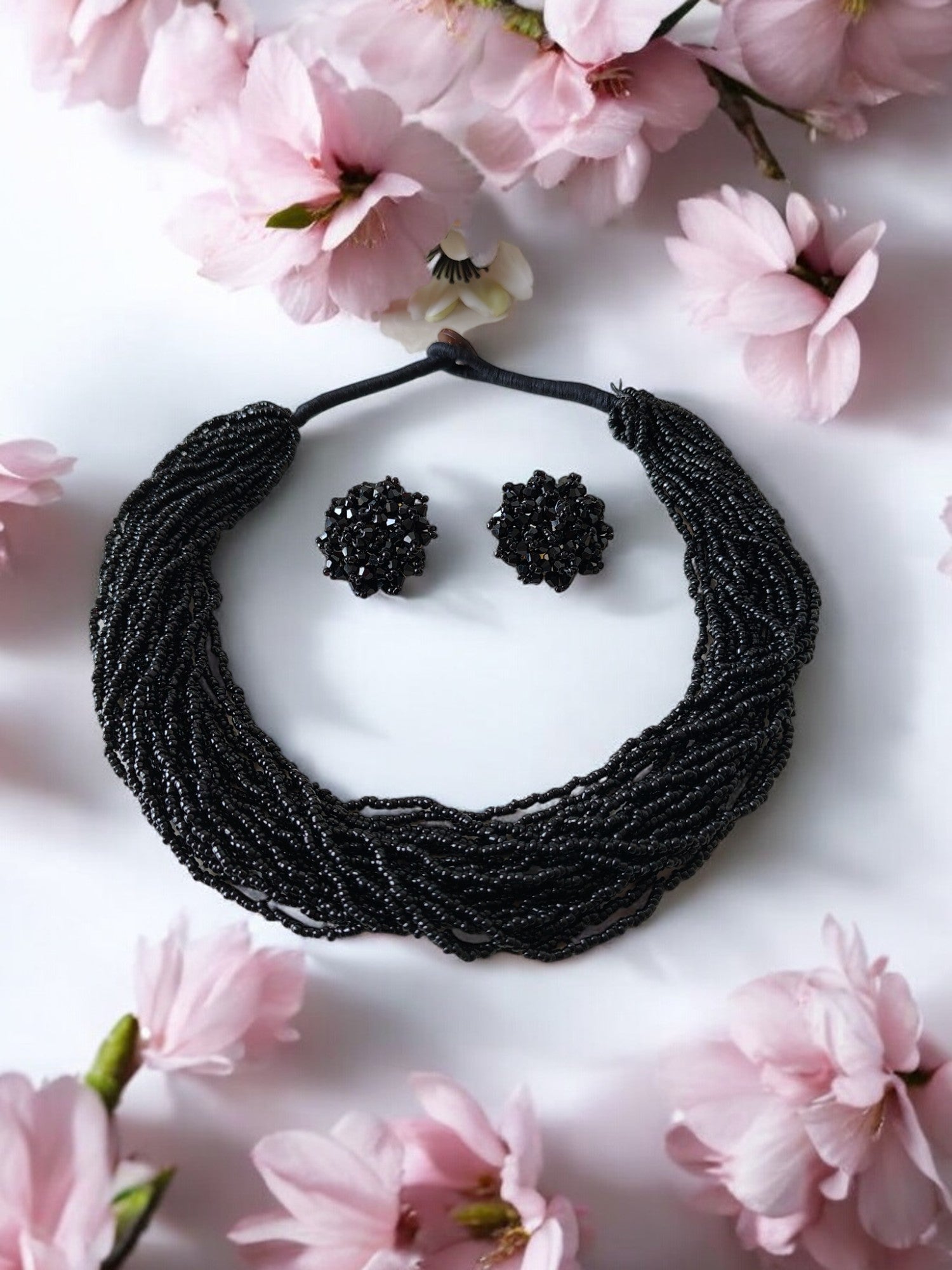 Noir Grace Multi-Layered Necklace With Matching Earrings - (20 Layers)