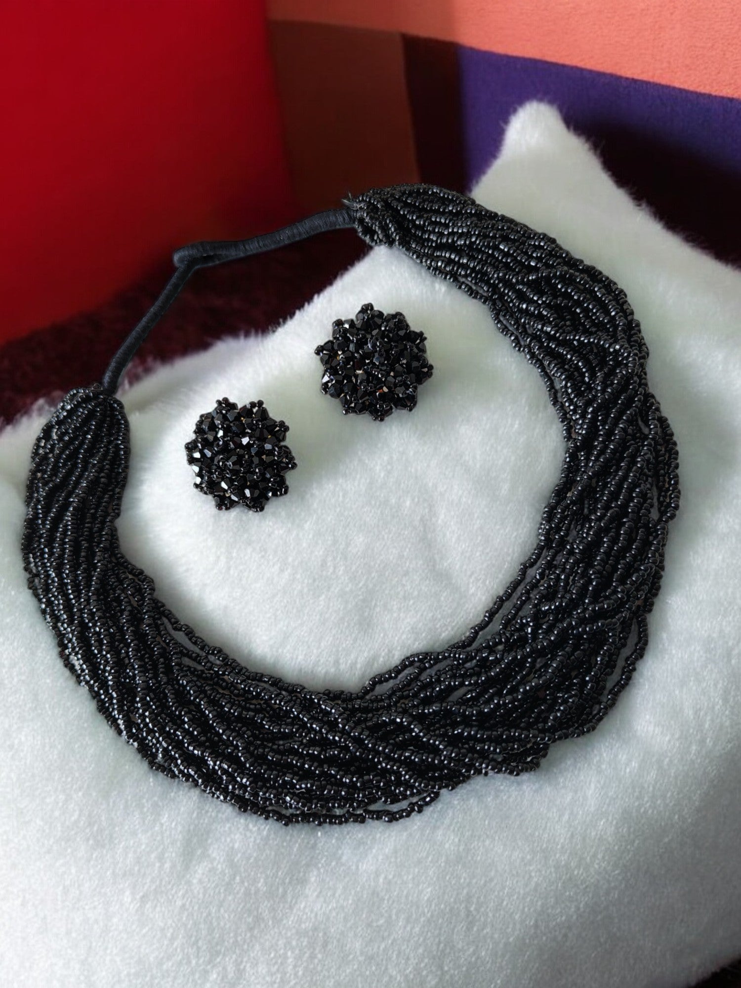 Noir Grace Multi-Layered Necklace With Matching Earrings - (20 Layers)
