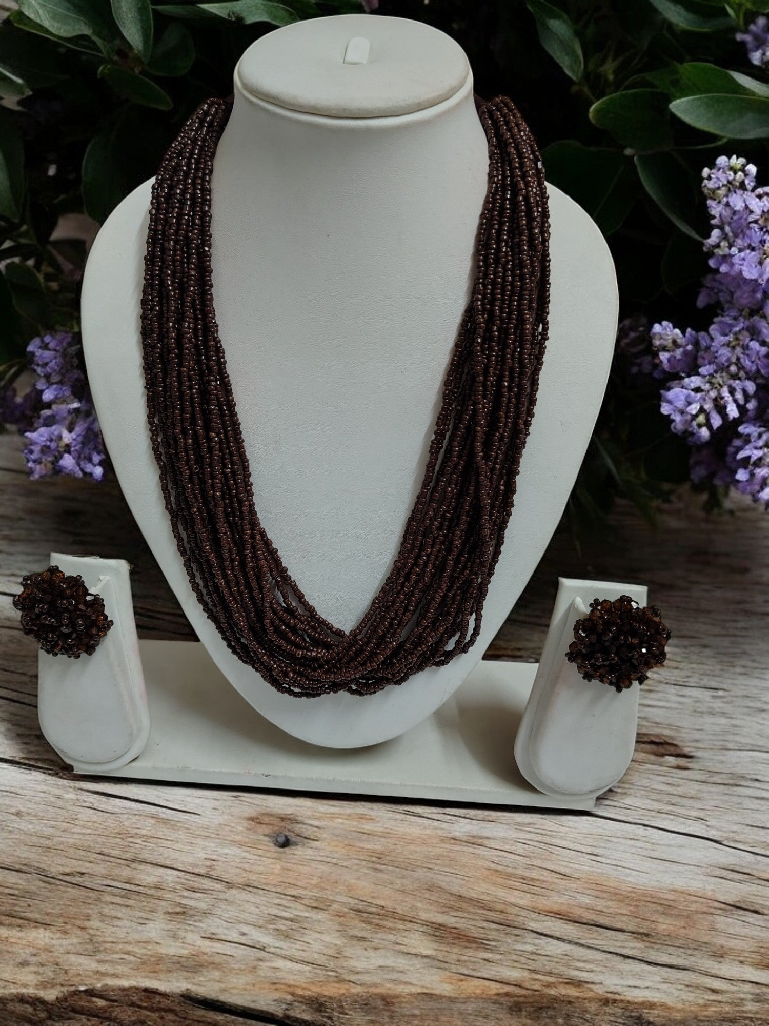 Vibrant Handmade 20 Layers Beaded Necklace With Matching Earrings- 23 Colours Available