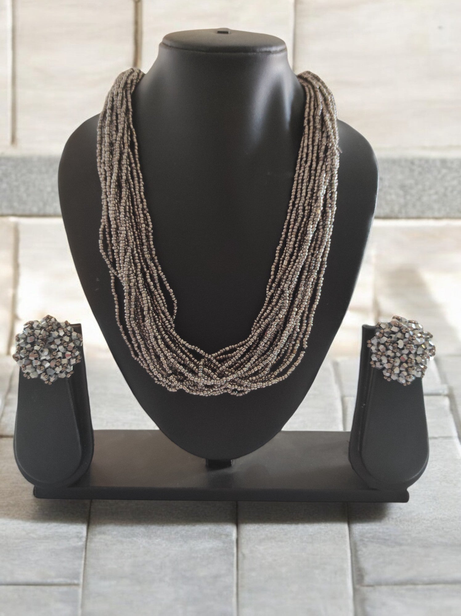 Vibrant Handmade 20 Layers Beaded Necklace With Matching Earrings- 23 Colours Available