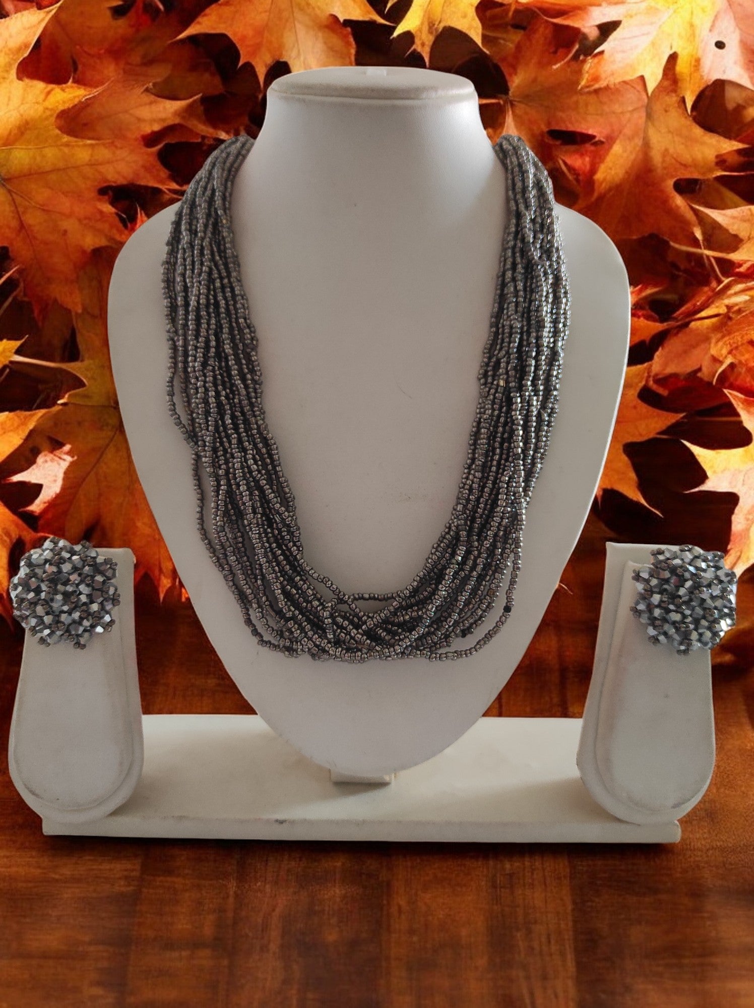 Vibrant Handmade 20 Layers Beaded Necklace With Matching Earrings- 23 Colours Available