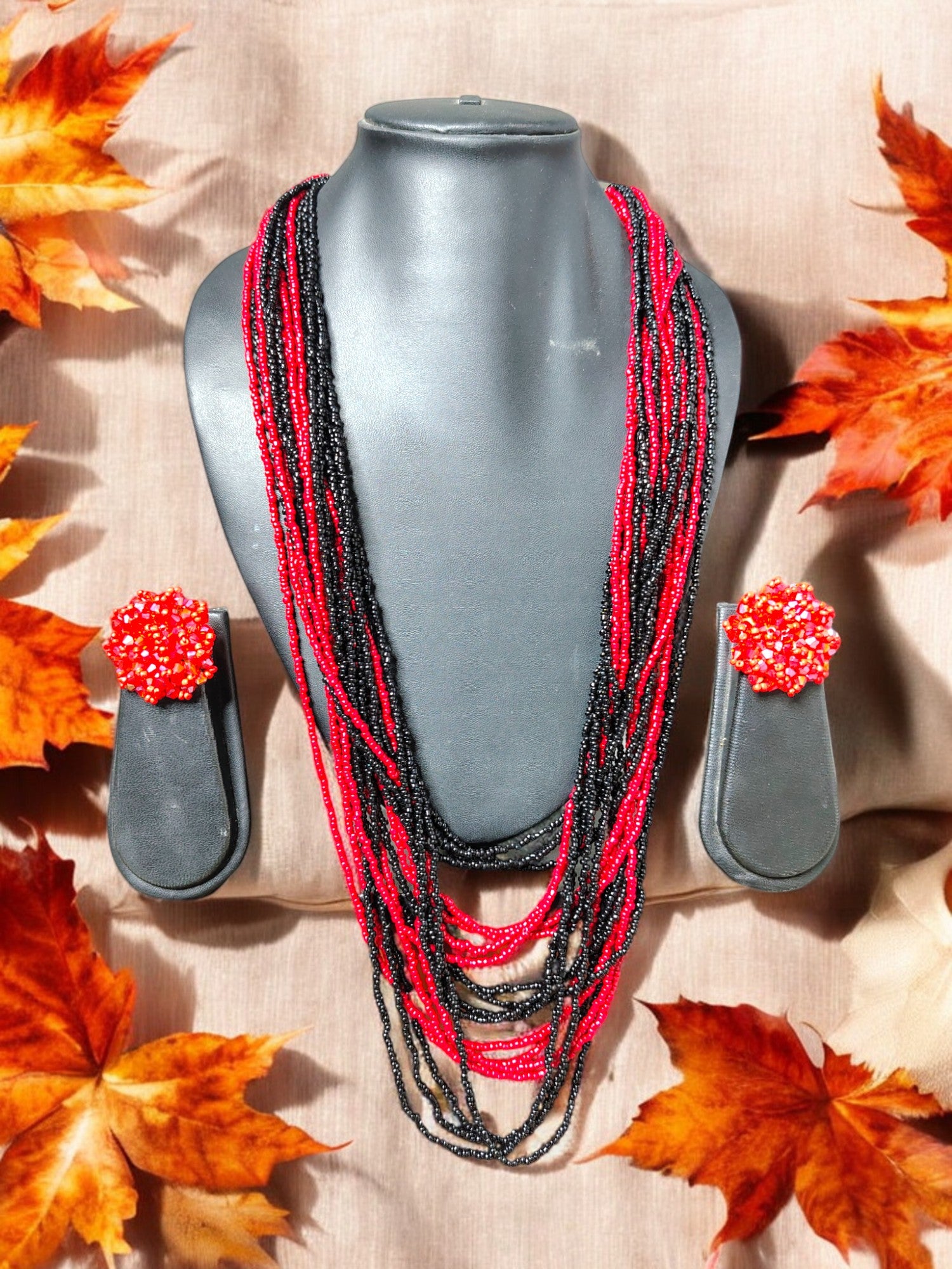 Multilayered Long Dual Beaded Necklace Set -2 Variants