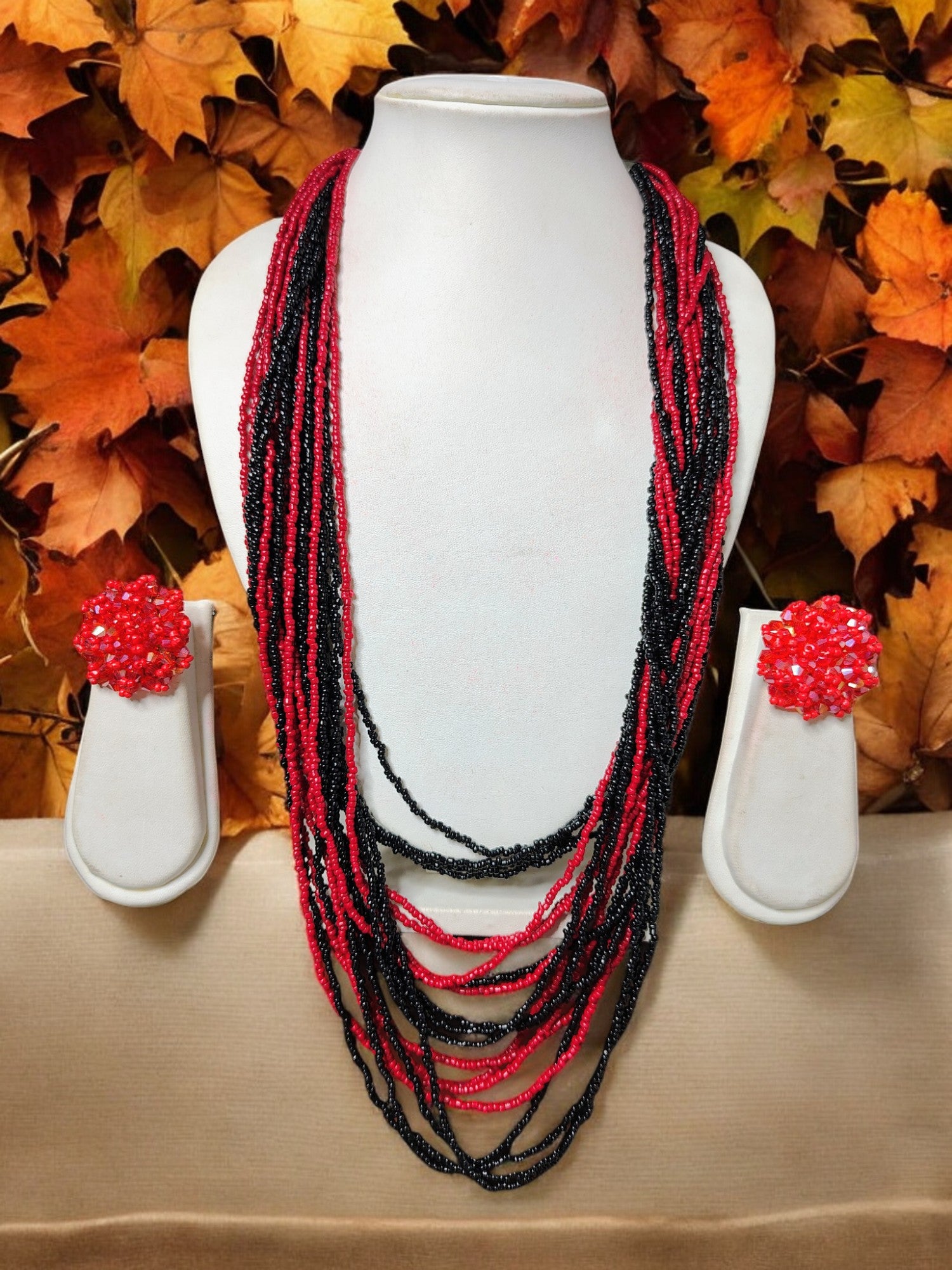 Multilayered Long Dual Beaded Necklace Set -2 Variants