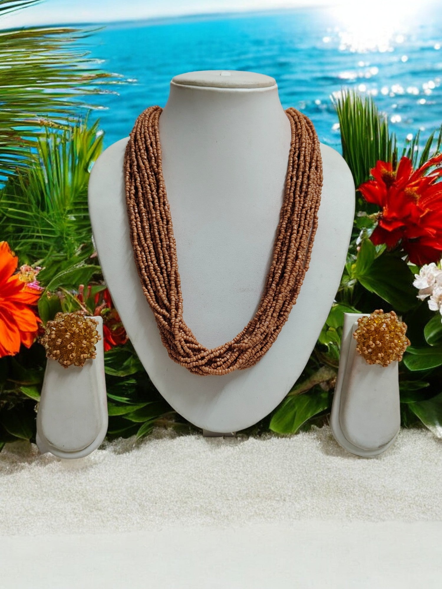 Vibrant Handmade 20 Layers Beaded Necklace With Matching Earrings- 23 Colours Available