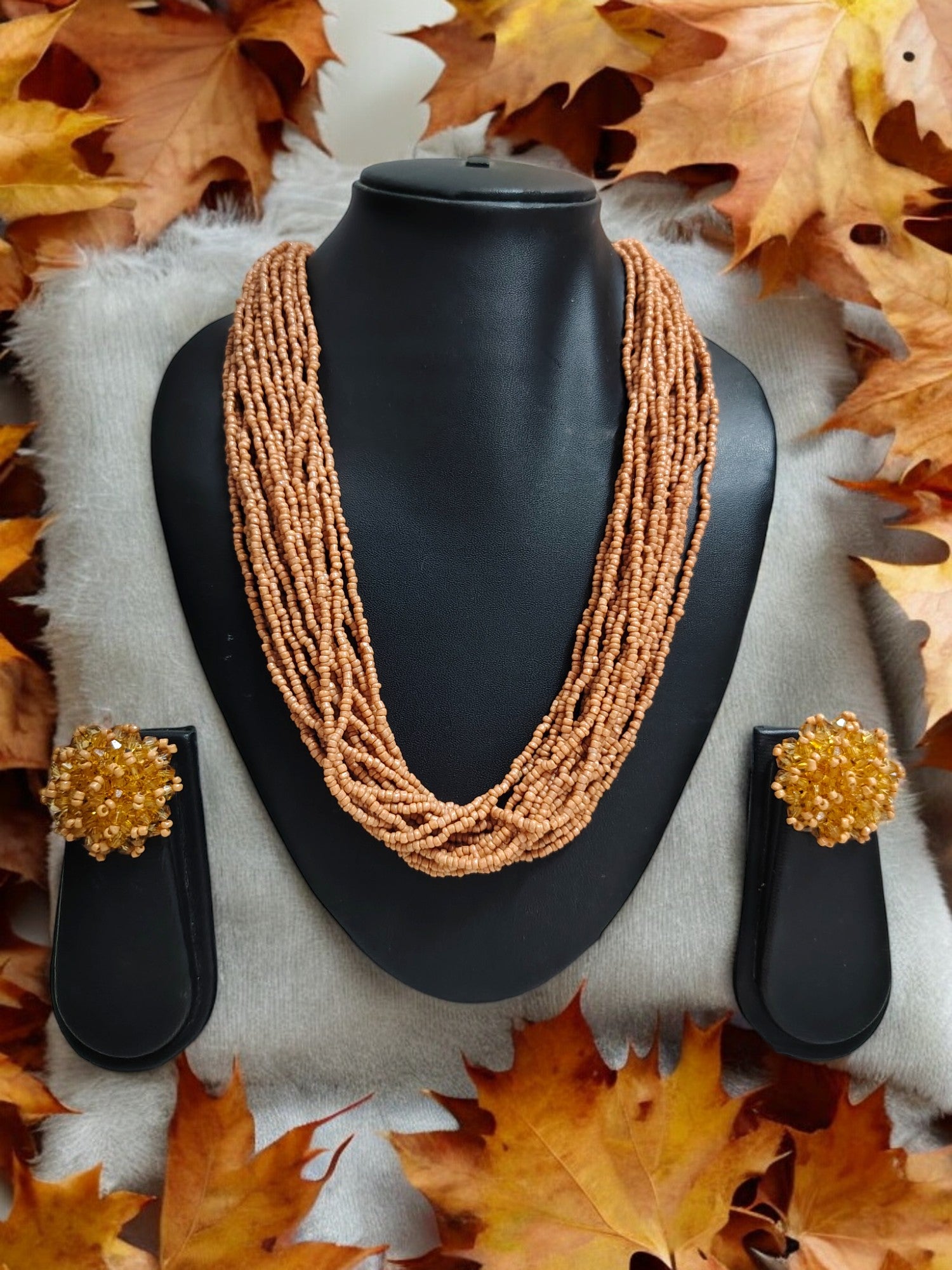 Vibrant Handmade 20 Layers Beaded Necklace With Matching Earrings- 23 Colours Available