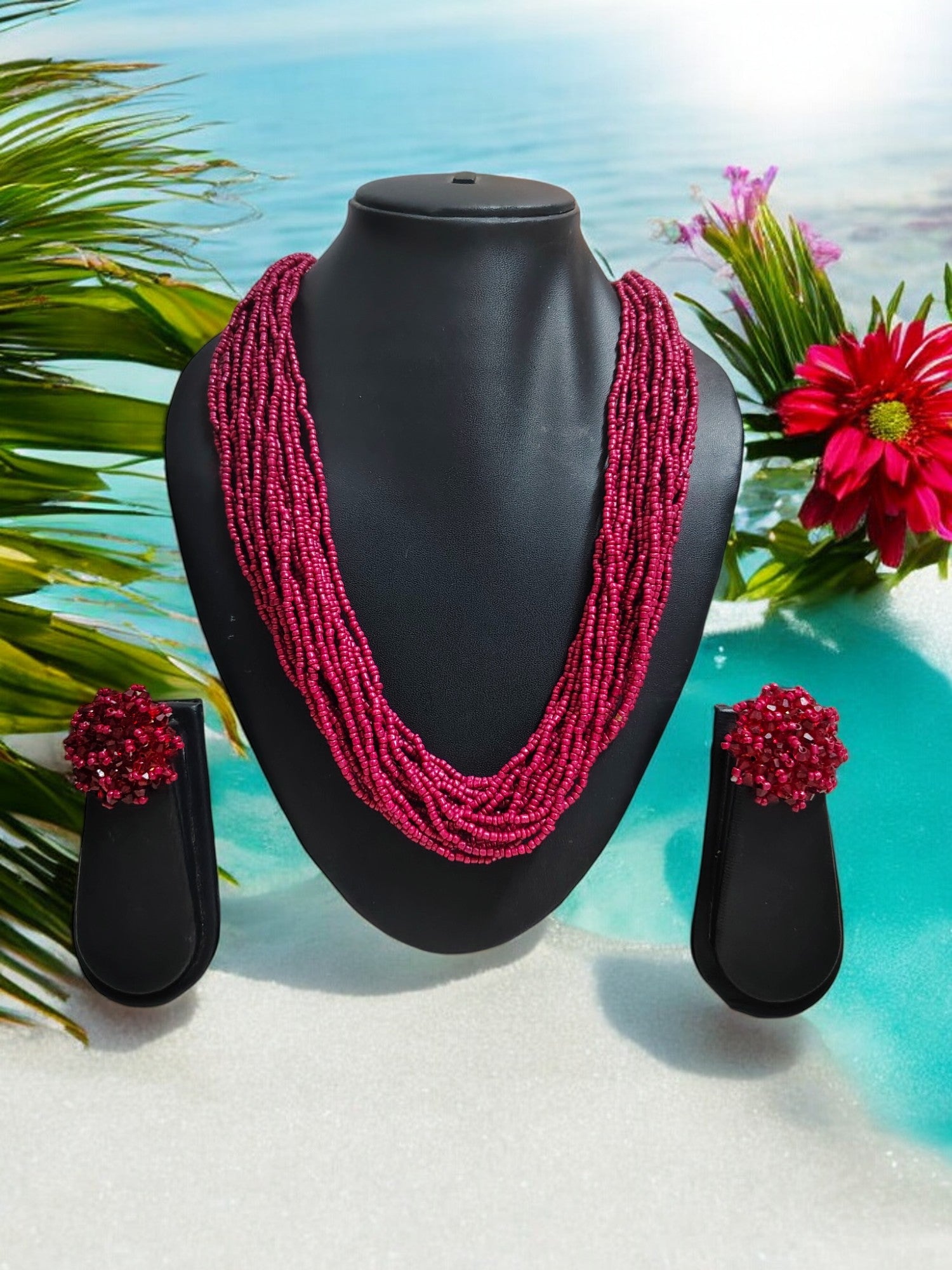 Vibrant Handmade 20 Layers Beaded Necklace With Matching Earrings- 23 Colours Available