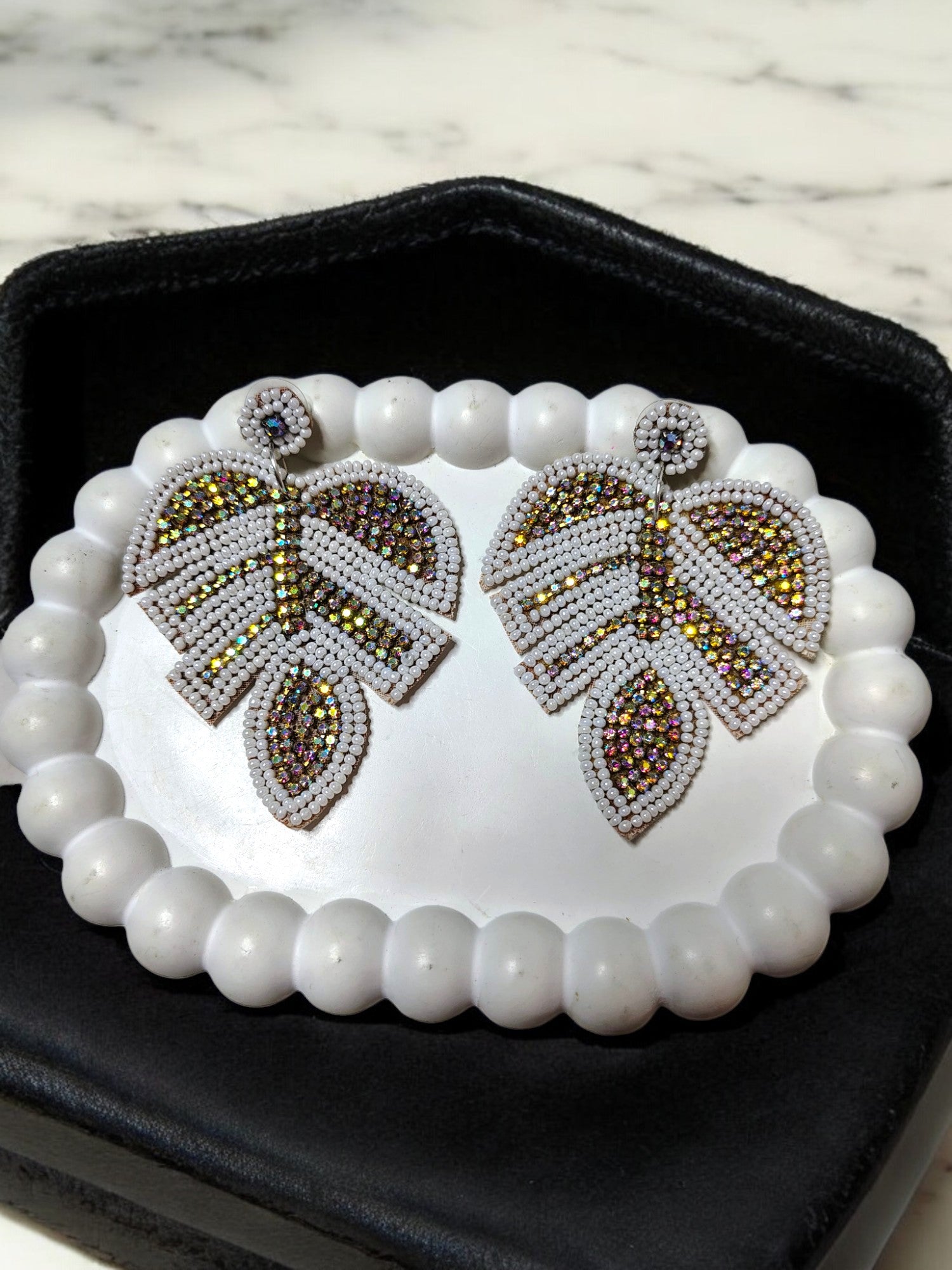 Sparkling Leaf Elegance - Handmade Statement Earrings