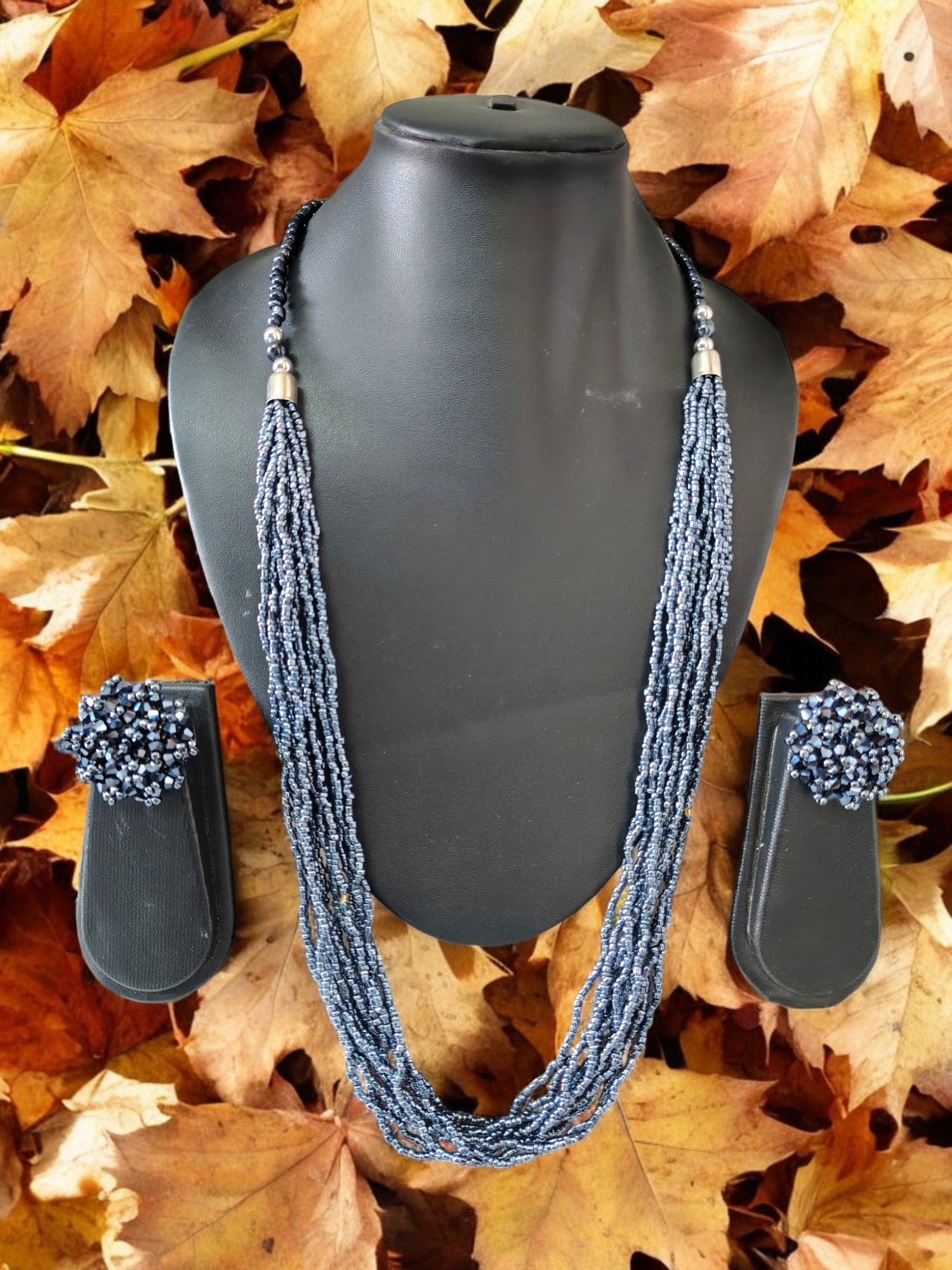 Handmade 12 Layered Long Beaded Necklace & Set - 5 Colours Available