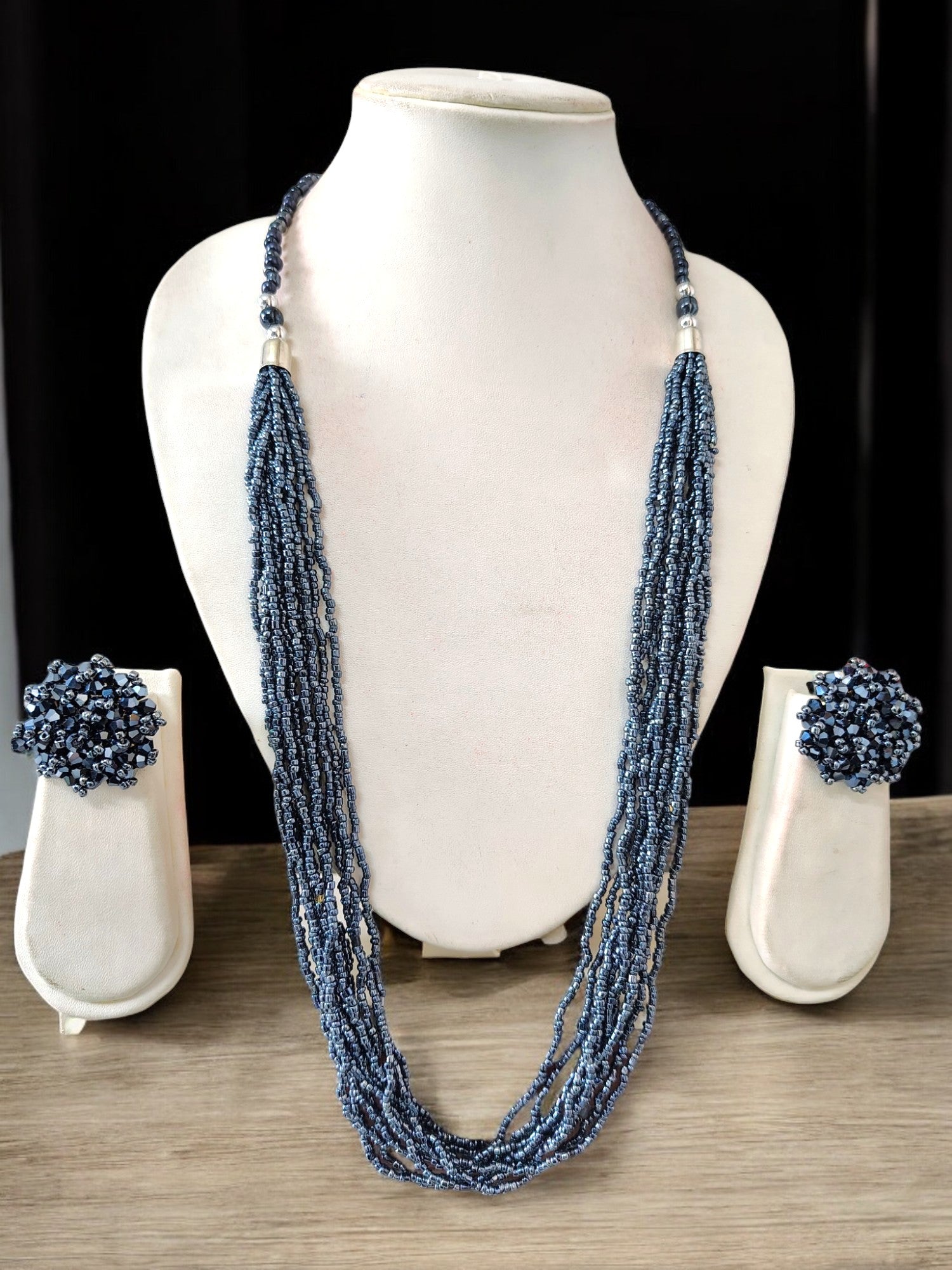 Handmade 12 Layered Long Beaded Necklace & Set - 5 Colours Available