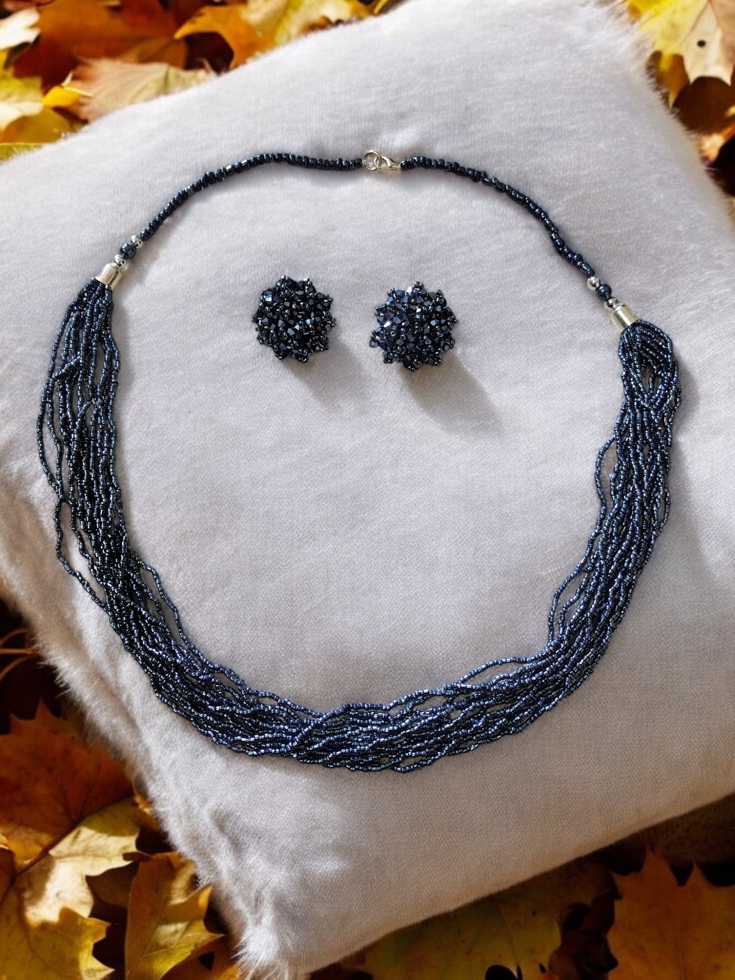 Handmade 12 Layered Long Beaded Necklace & Set - 5 Colours Available