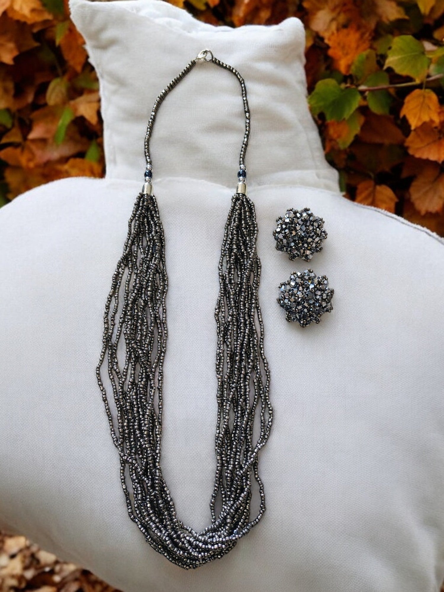Handmade 12 Layered Long Beaded Necklace & Set - 5 Colours Available