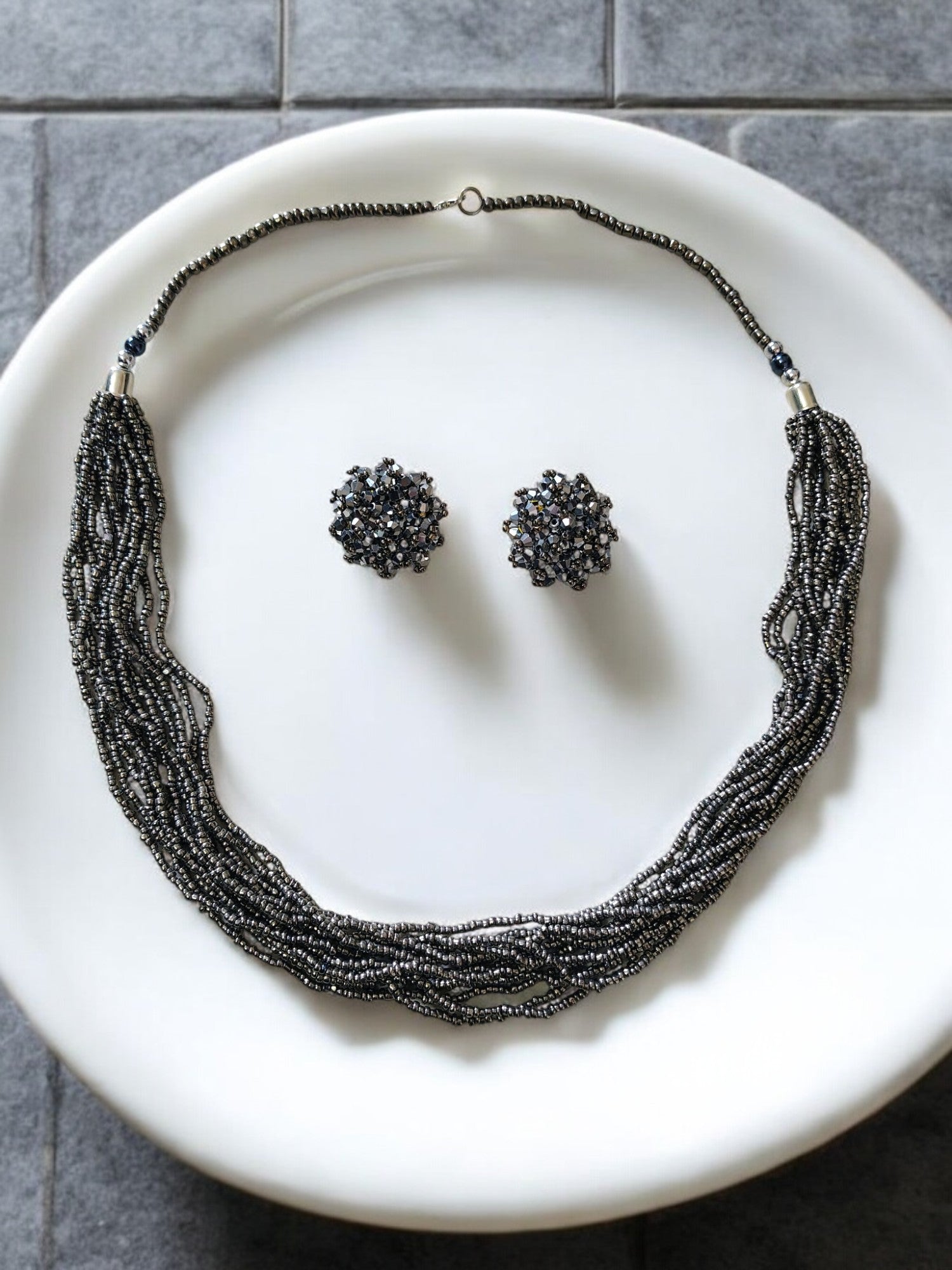 Handmade 12 Layered Long Beaded Necklace & Set - 5 Colours Available